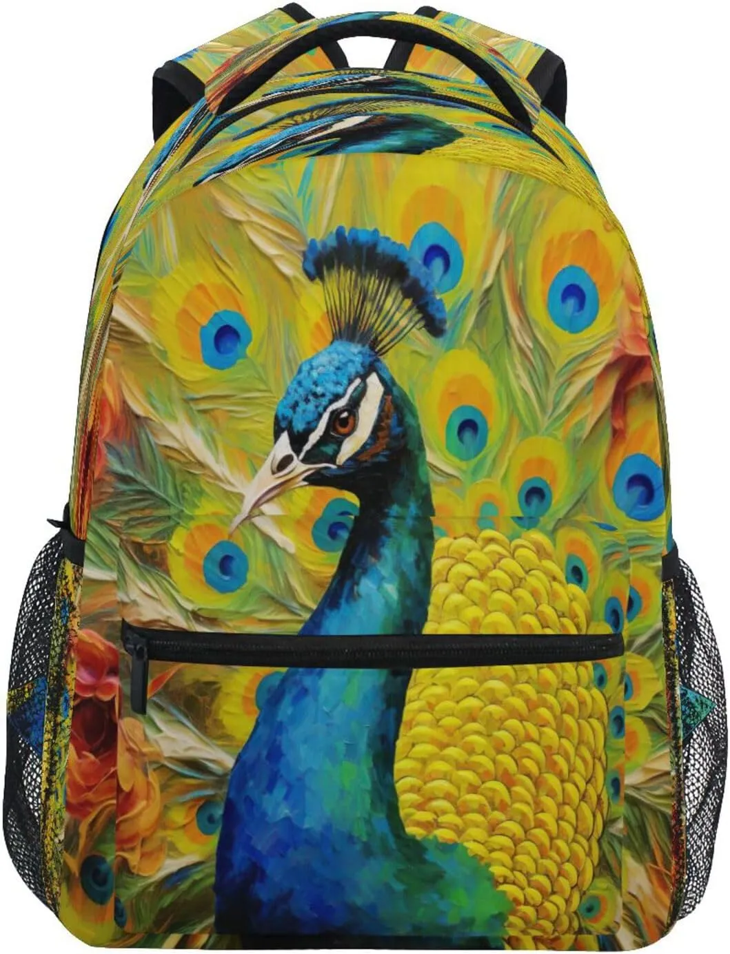 ATTX Peacock Oil Painter Backpack Travel Casual Daypacks, Water Resistant Bookbag for Women and Men#9