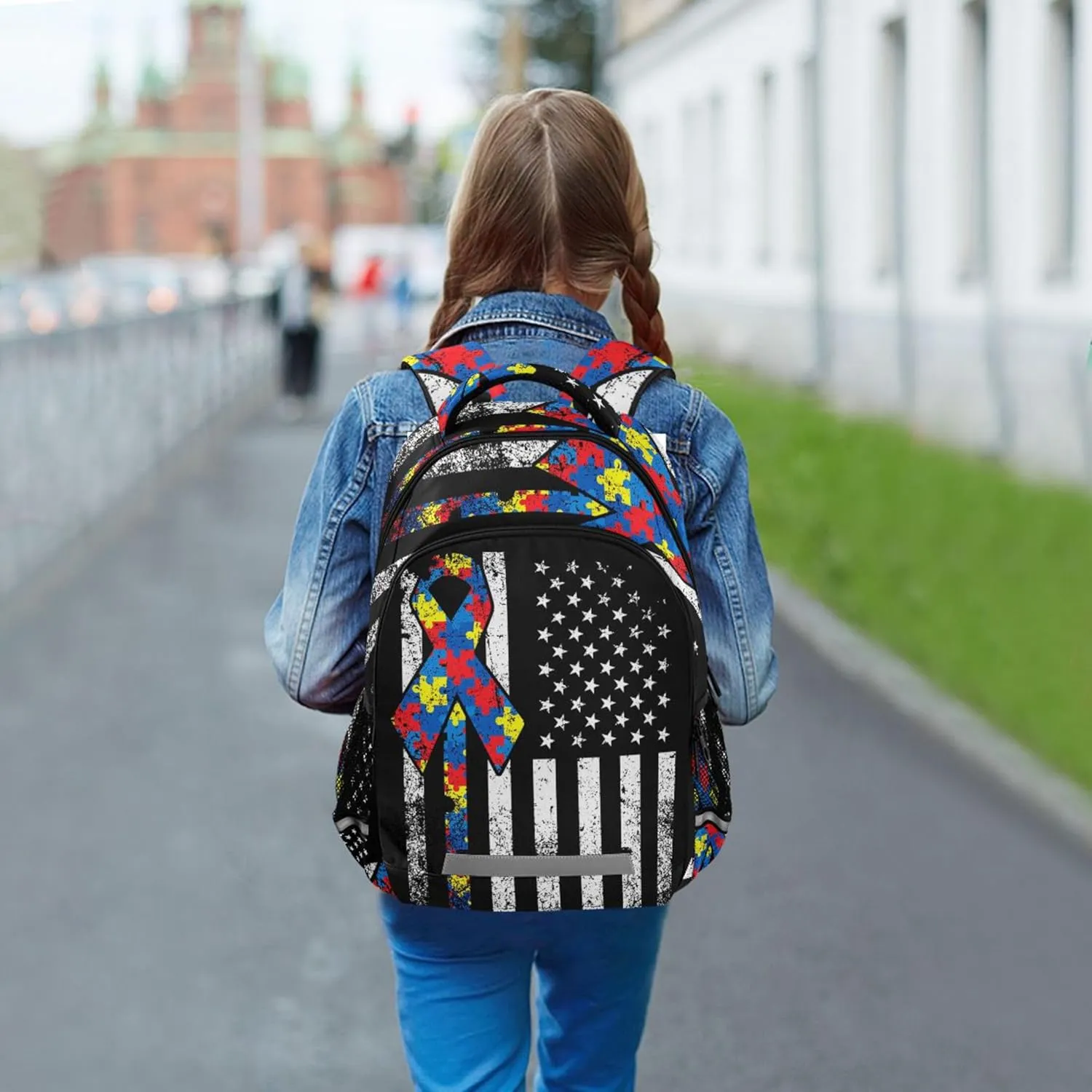 Autism Awareness American Flag Printing Backpack for Student Kids Rucksack Boys Girls School Bag Travel Daypack