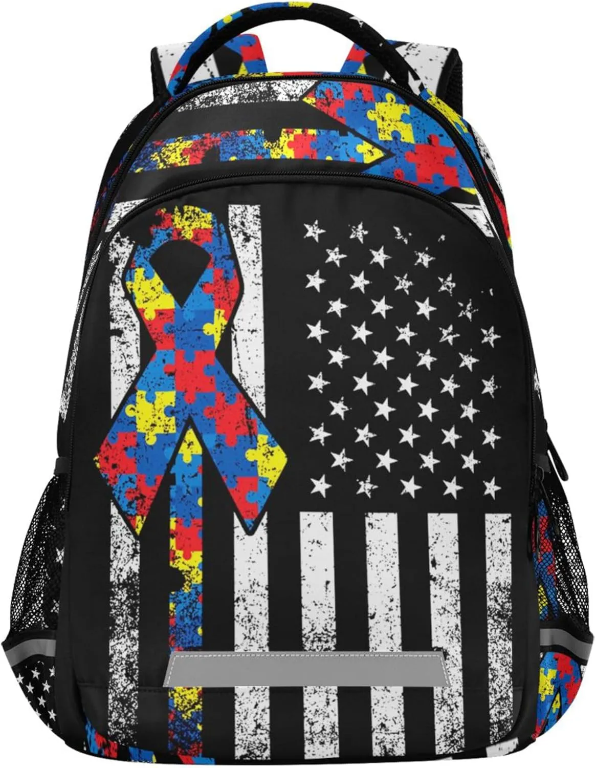 Autism Awareness American Flag Printing Backpack for Student Kids Rucksack Boys Girls School Bag Travel Daypack