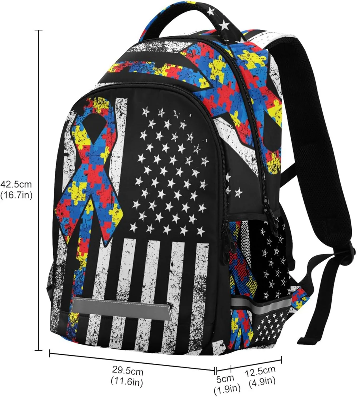 Autism Awareness American Flag Printing Backpack for Student Kids Rucksack Boys Girls School Bag Travel Daypack