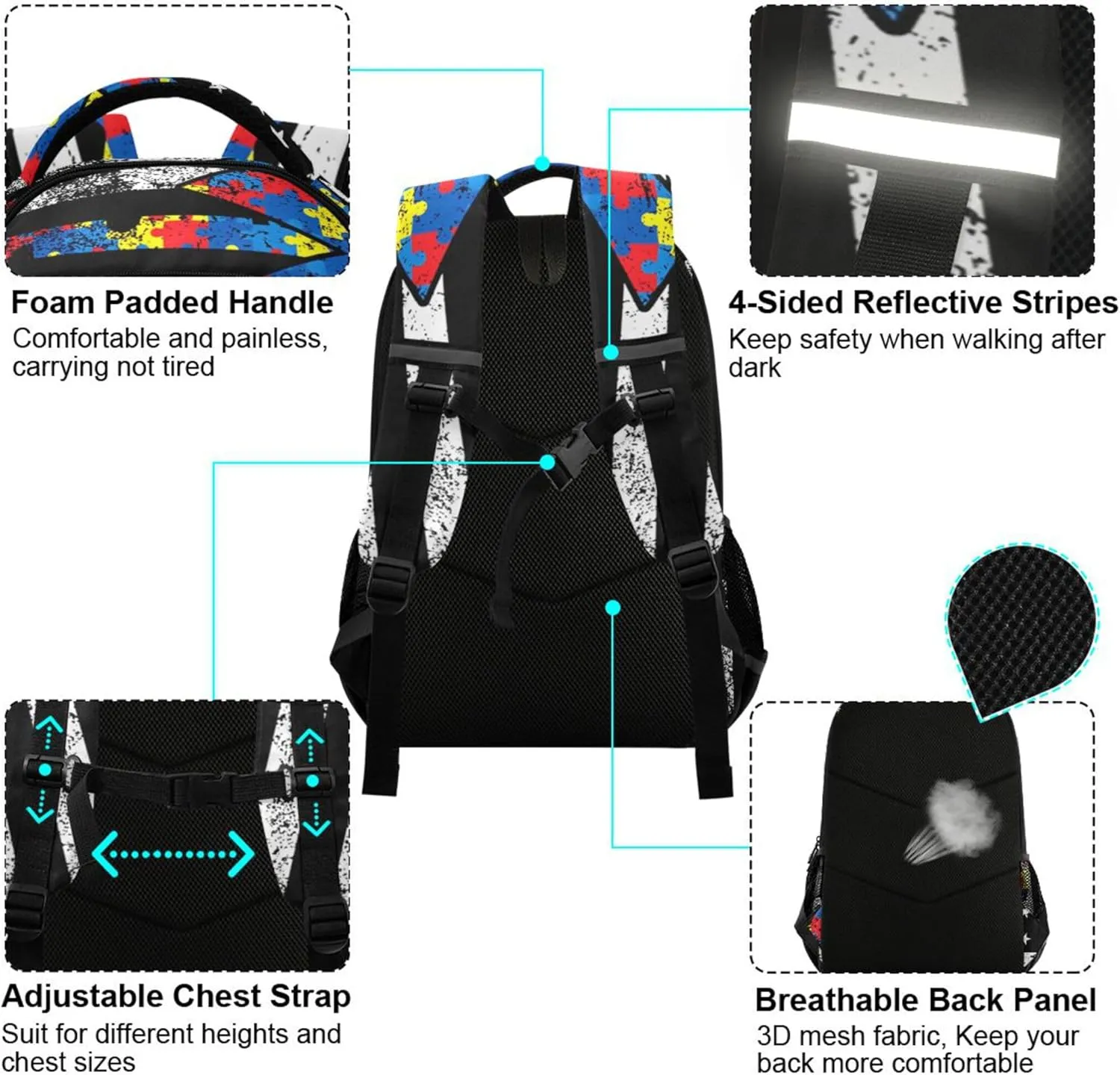 Autism Awareness American Flag Printing Backpack for Student Kids Rucksack Boys Girls School Bag Travel Daypack
