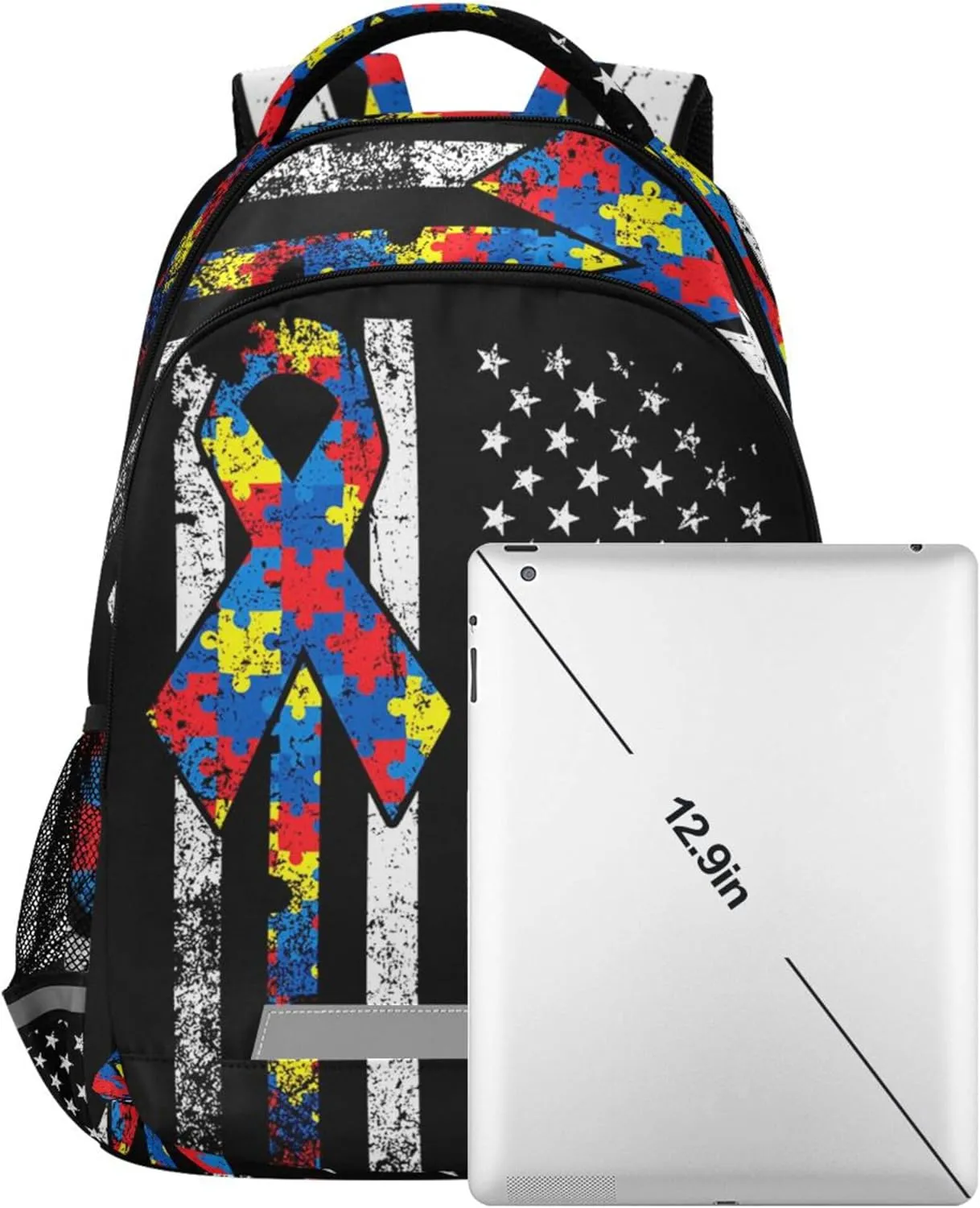 Autism Awareness American Flag Printing Backpack for Student Kids Rucksack Boys Girls School Bag Travel Daypack