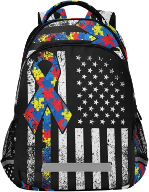 Autism Awareness American Flag Printing Backpack for Student Kids Rucksack Boys Girls School Bag Travel Daypack
