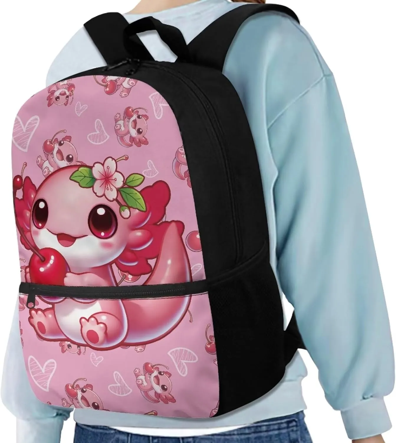 Axolotl Backpack for Girls 8-12 Kids School Bag 17 Inch Backpacks for School Strawberry Large Bookbags Elementary School Hiking Camping Book Bag Daypacks