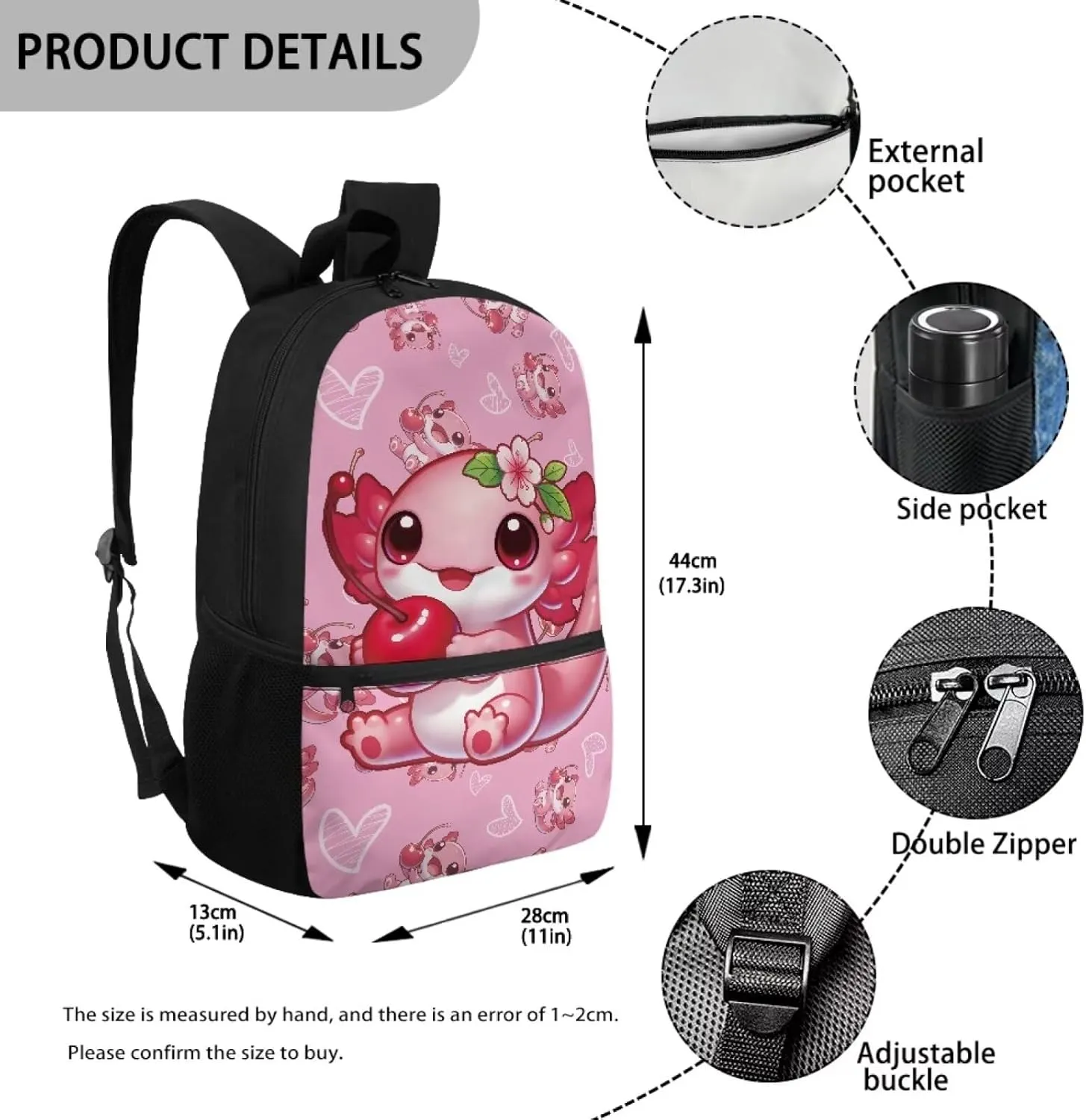 Axolotl Backpack for Girls 8-12 Kids School Bag 17 Inch Backpacks for School Strawberry Large Bookbags Elementary School Hiking Camping Book Bag Daypacks