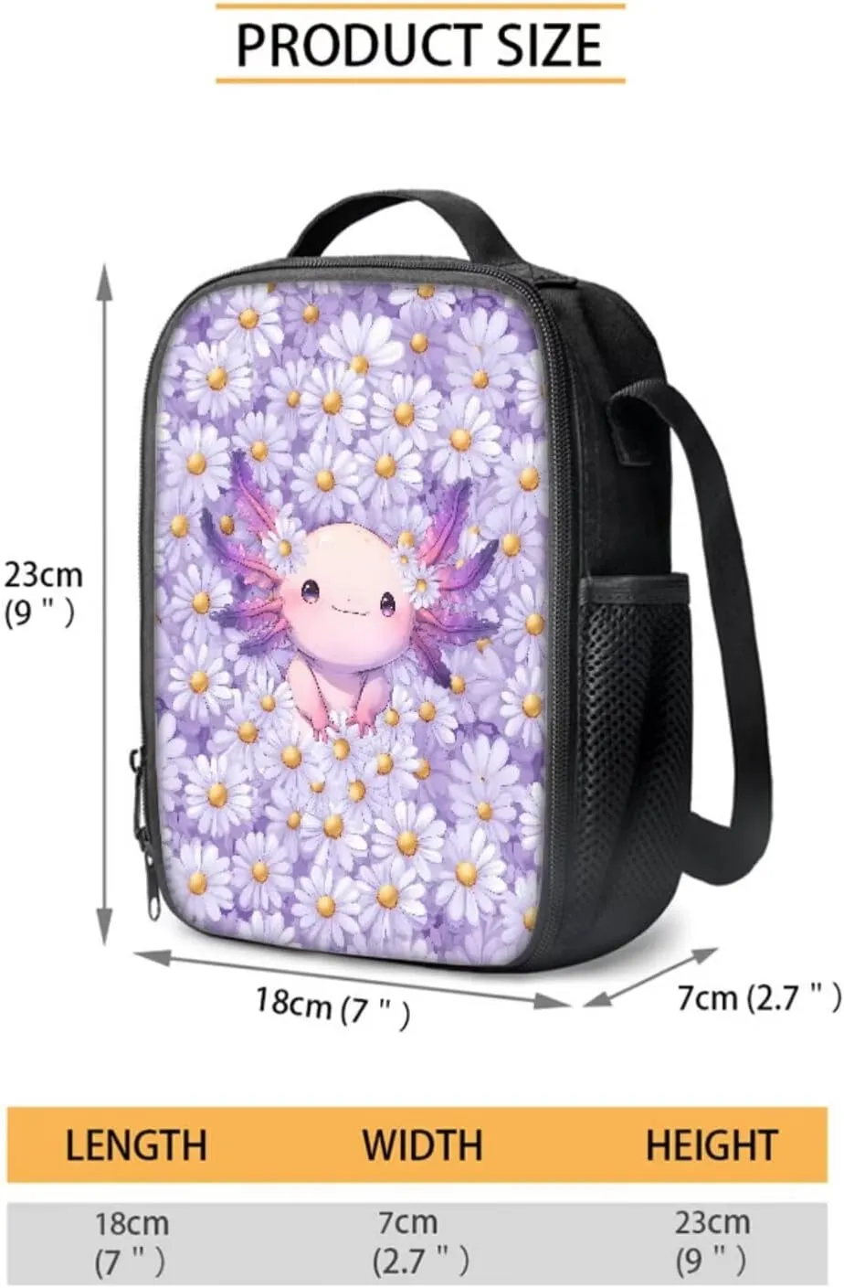 Axolotl Daisy Flower Print Kids School Backpack 4 In 1 Bookbag Set with Lunch Box Pencil Case and Water Bottle Holder Travel Laptop Backpack Casual Daypacks for Girls Boys