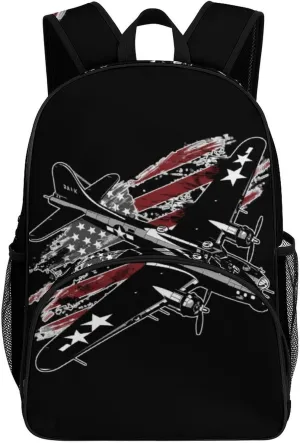 B17 Bomber WW2 Plane Aircraft USA Flag Backpack Print Laptop Bag Shoulder Bags Travel Casual Daypacks For Women Men