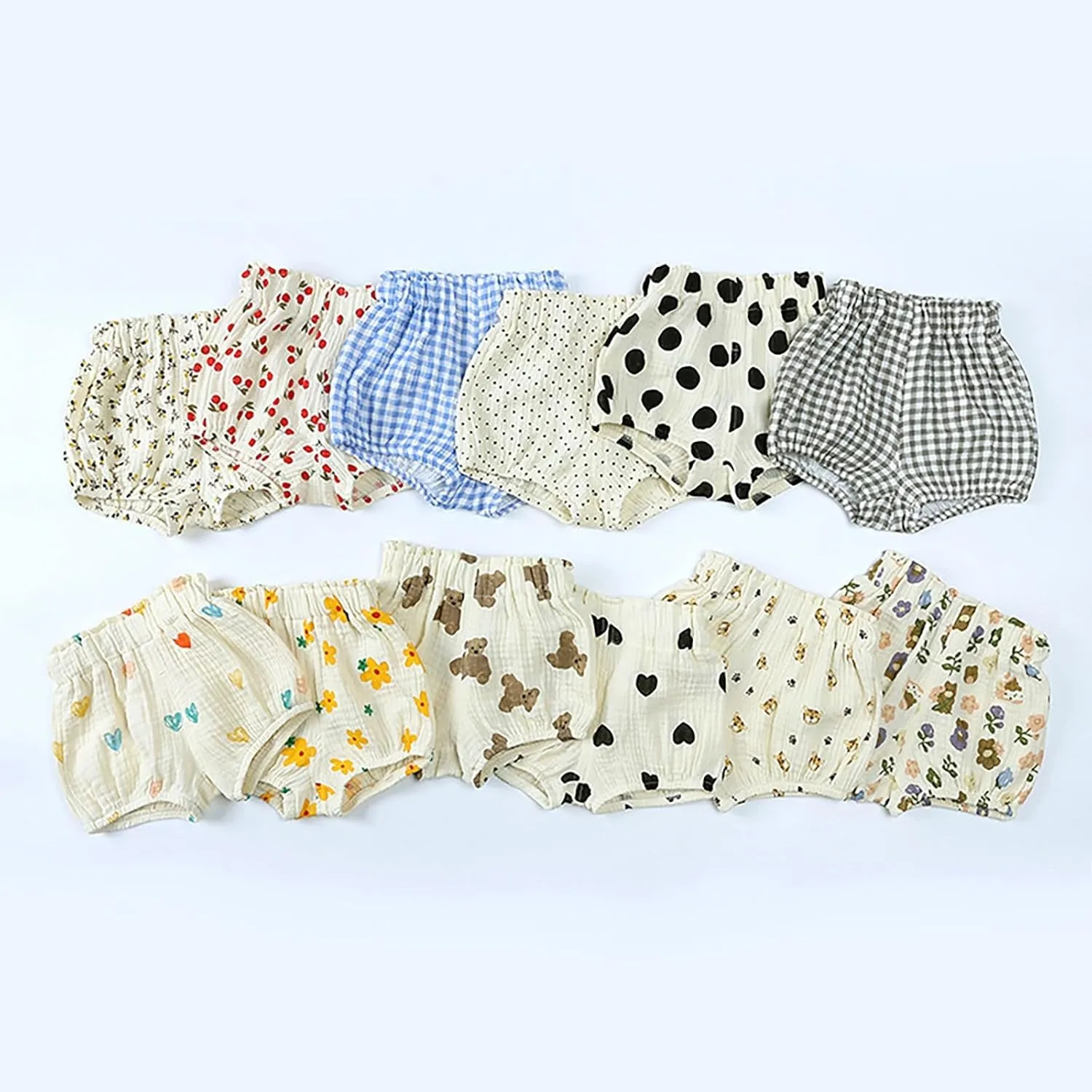 Baby Girl Boy Bottom Shorts Heart-Shaped Print Elastic Shorts Baby Cover Summer Loose Harem Short Cute Training Pants