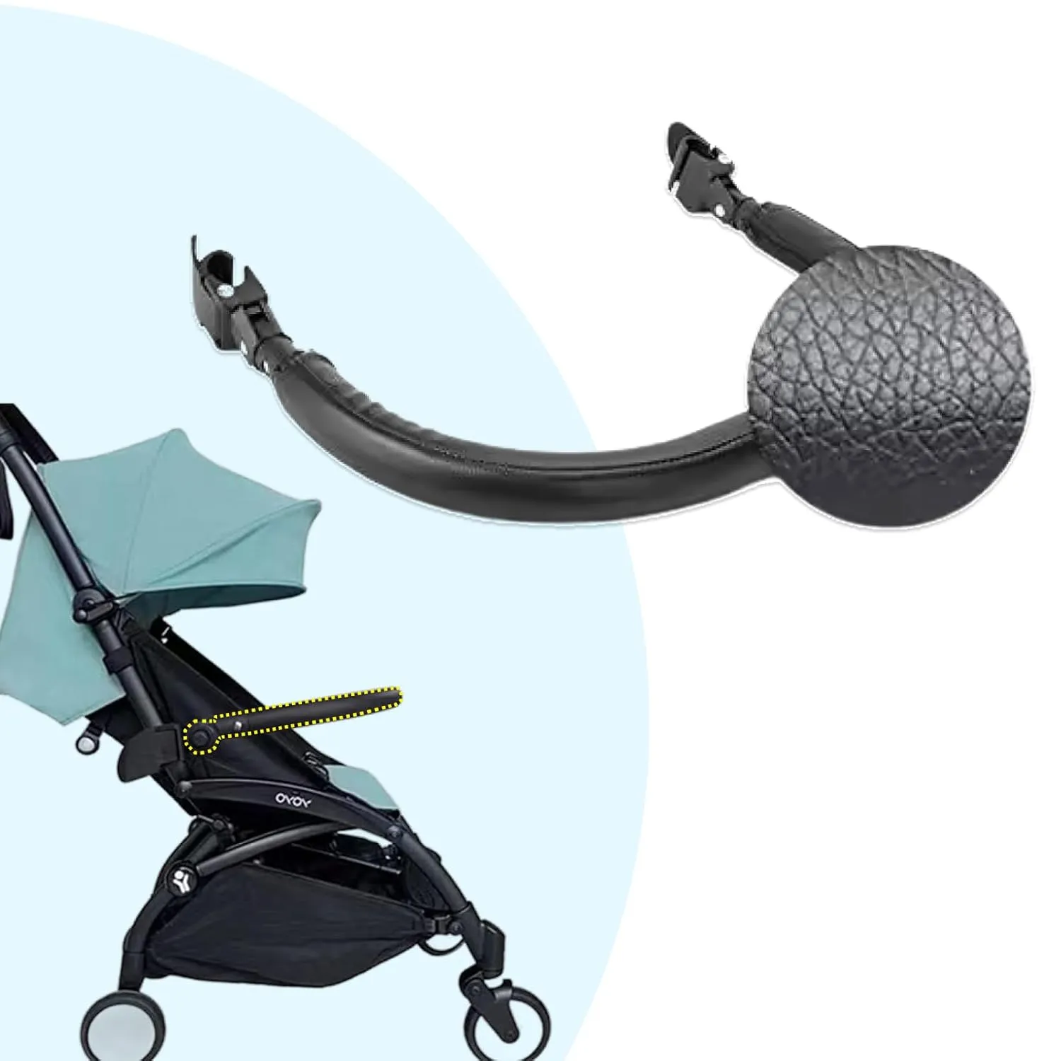Baby Stroller Bumper Bar – YOYO Stroller Accessories for YOYO/YOYO /YOYO2/YOYO3 – Foldable Without Removing – PU Leather Handle, Armrest & Crossbar – Fits BBZ – Black