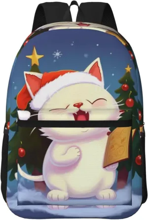 Backpack 17 In Travel Backpack for Men Women Casual Daypack Cute Cat Sing Christmas Carols Laptop Backpack Lightweight Double Shoulder Bag