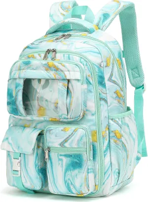 Backpack for Girls - Teens Bookbag for Middle School Students - Kids School Bags for Elementary Primary School (Turquoise Marble)