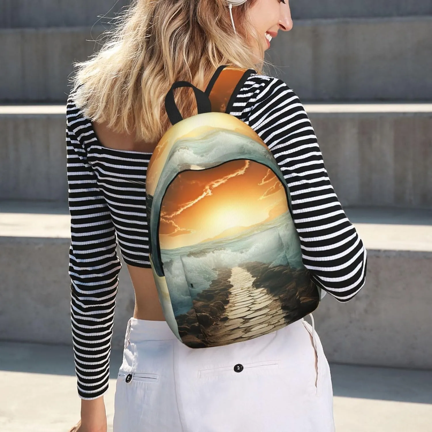 Backpack for Men Women 15.7-17.7 Inch Laptop Backpack Divided Sea Pathway Daypack Laptop Bag for Travel
