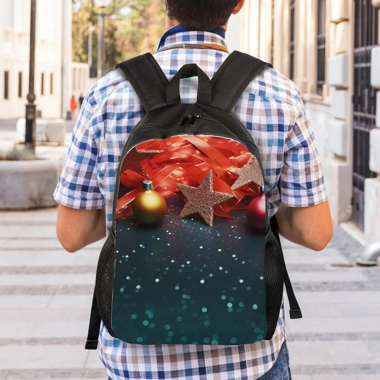 Backpack for Men Women 16.1 Inch Laptop Backpack Christmas lights background Daypack Laptop Bag for Travel