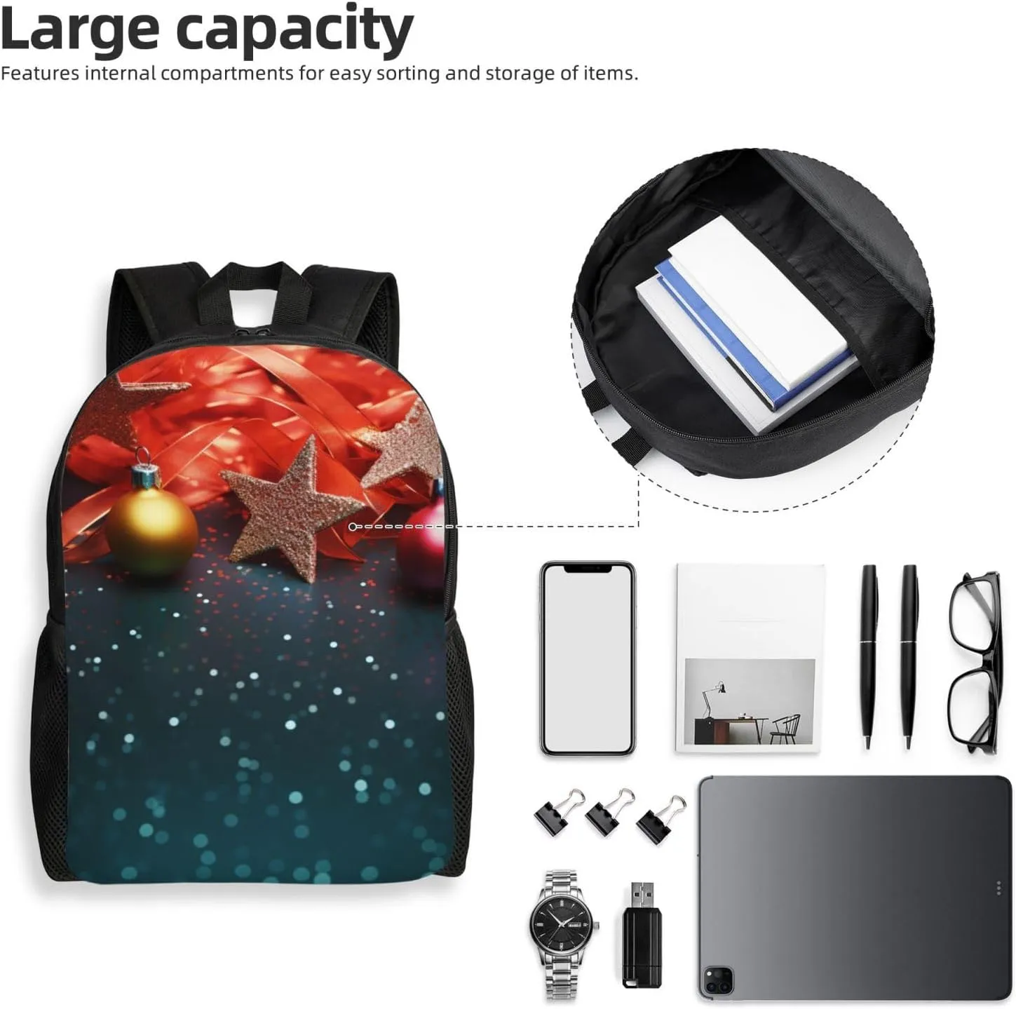 Backpack for Men Women 16.1 Inch Laptop Backpack Christmas lights background Daypack Laptop Bag for Travel