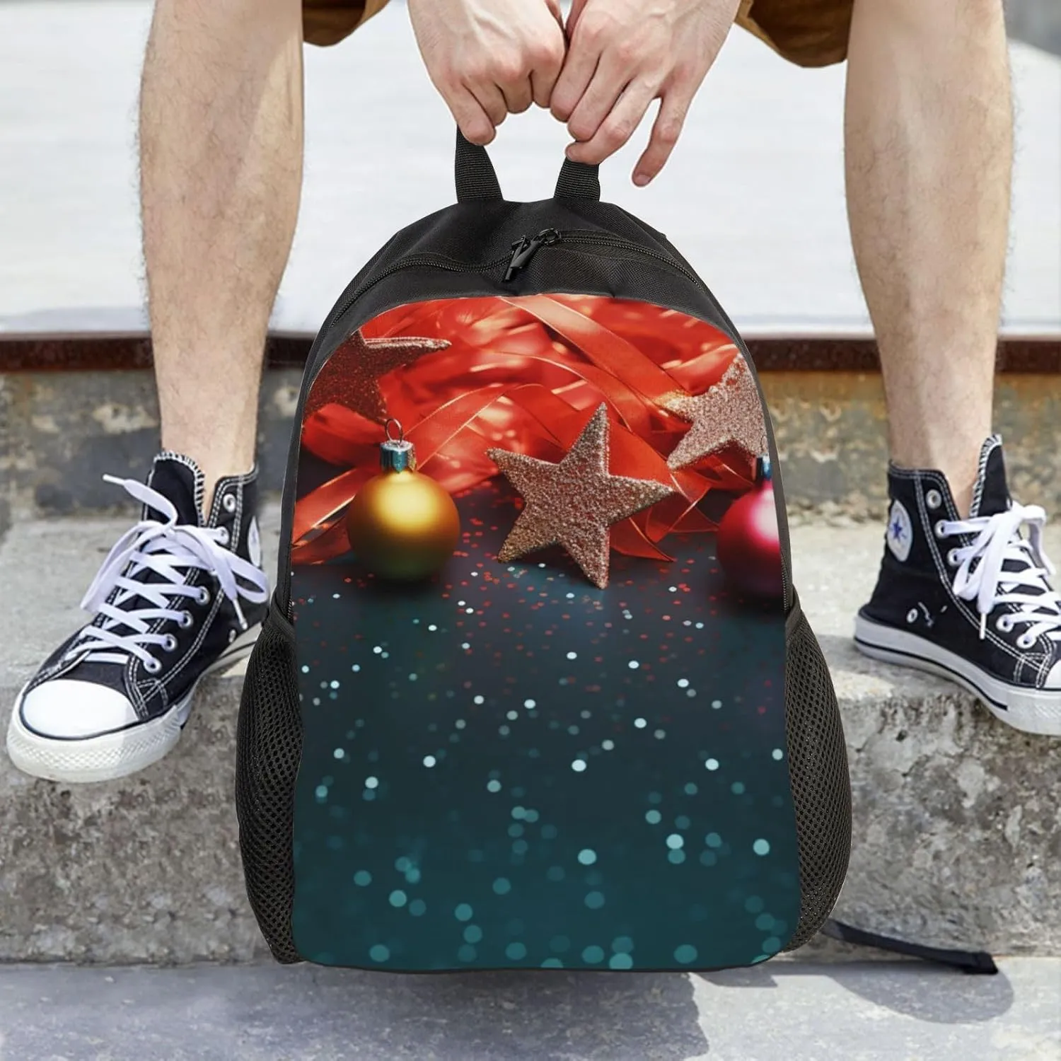 Backpack for Men Women 16.1 Inch Laptop Backpack Christmas lights background Daypack Laptop Bag for Travel