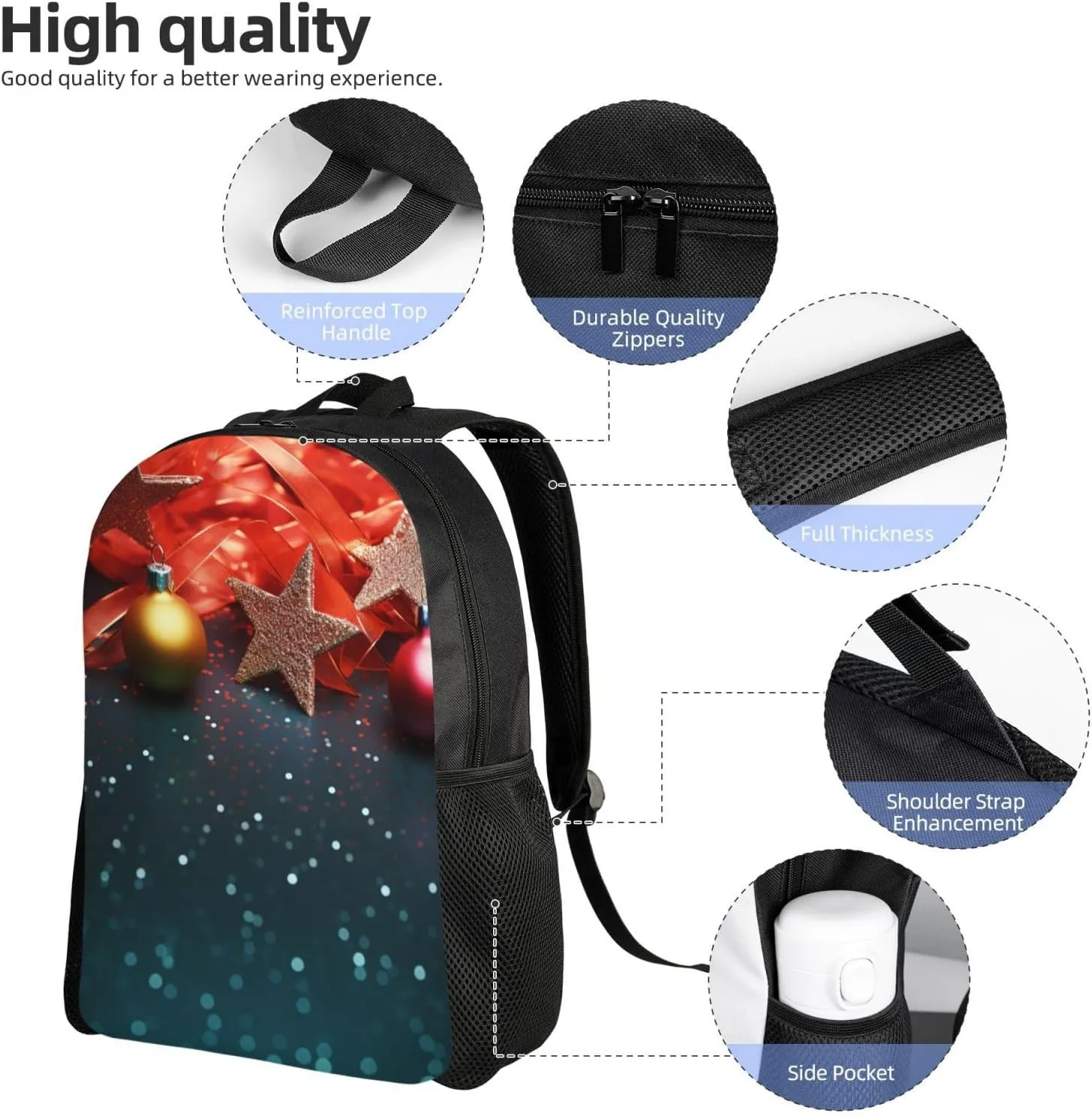 Backpack for Men Women 16.1 Inch Laptop Backpack Christmas lights background Daypack Laptop Bag for Travel