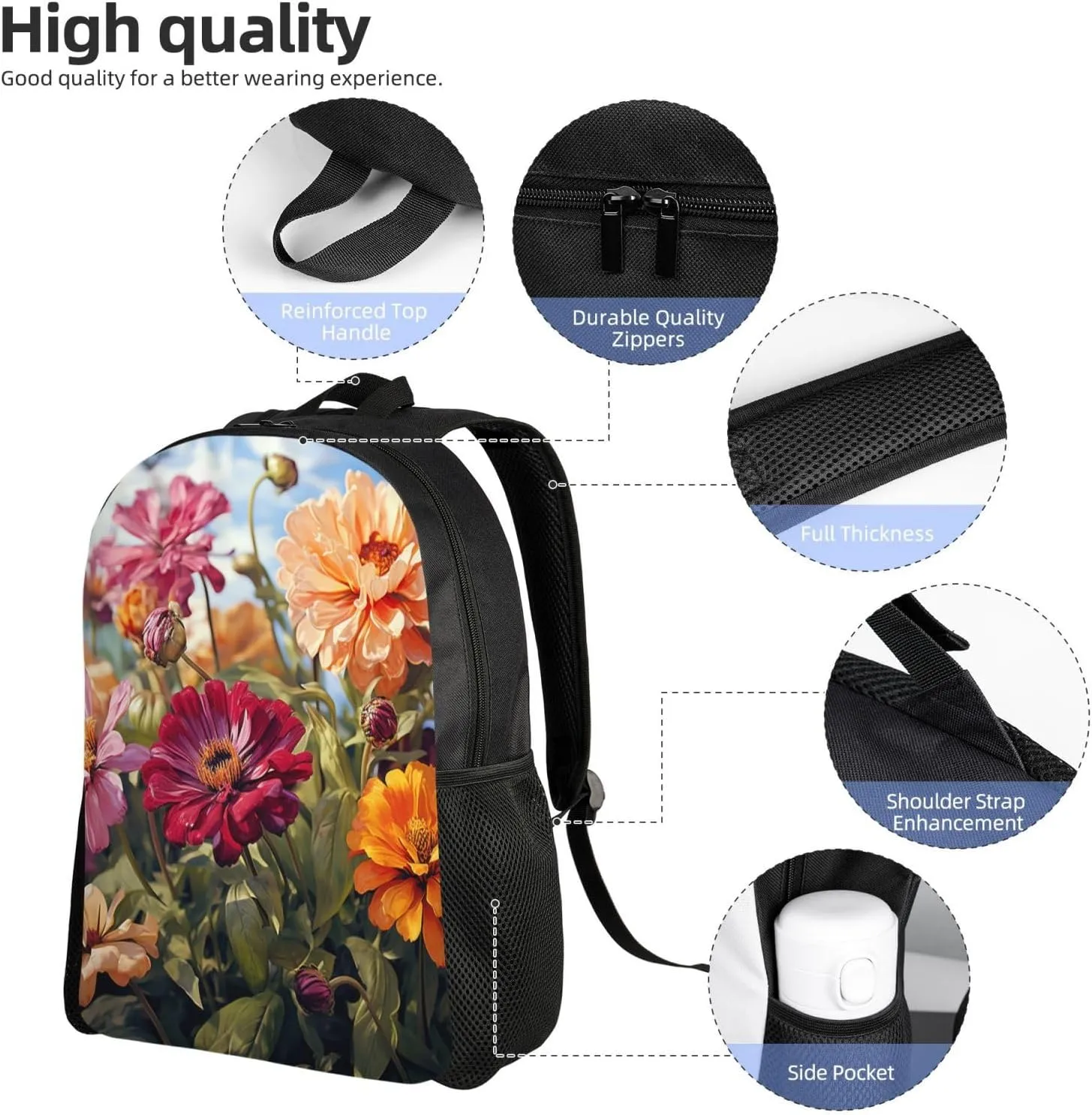 Backpack for Men Women 16.1 Inch Laptop Backpack Colorful Spring Summer Flower Daypack Laptop Bag for Travel