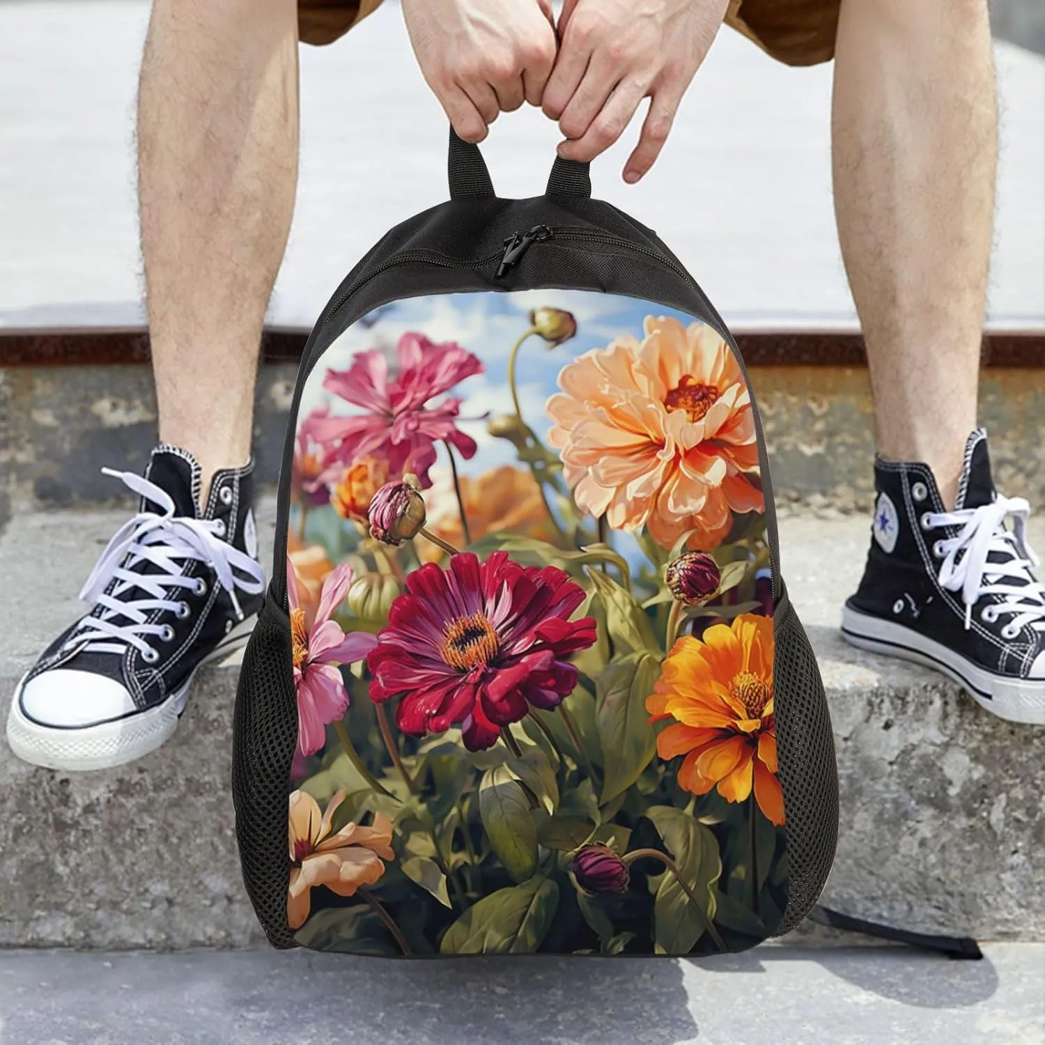 Backpack for Men Women 16.1 Inch Laptop Backpack Colorful Spring Summer Flower Daypack Laptop Bag for Travel