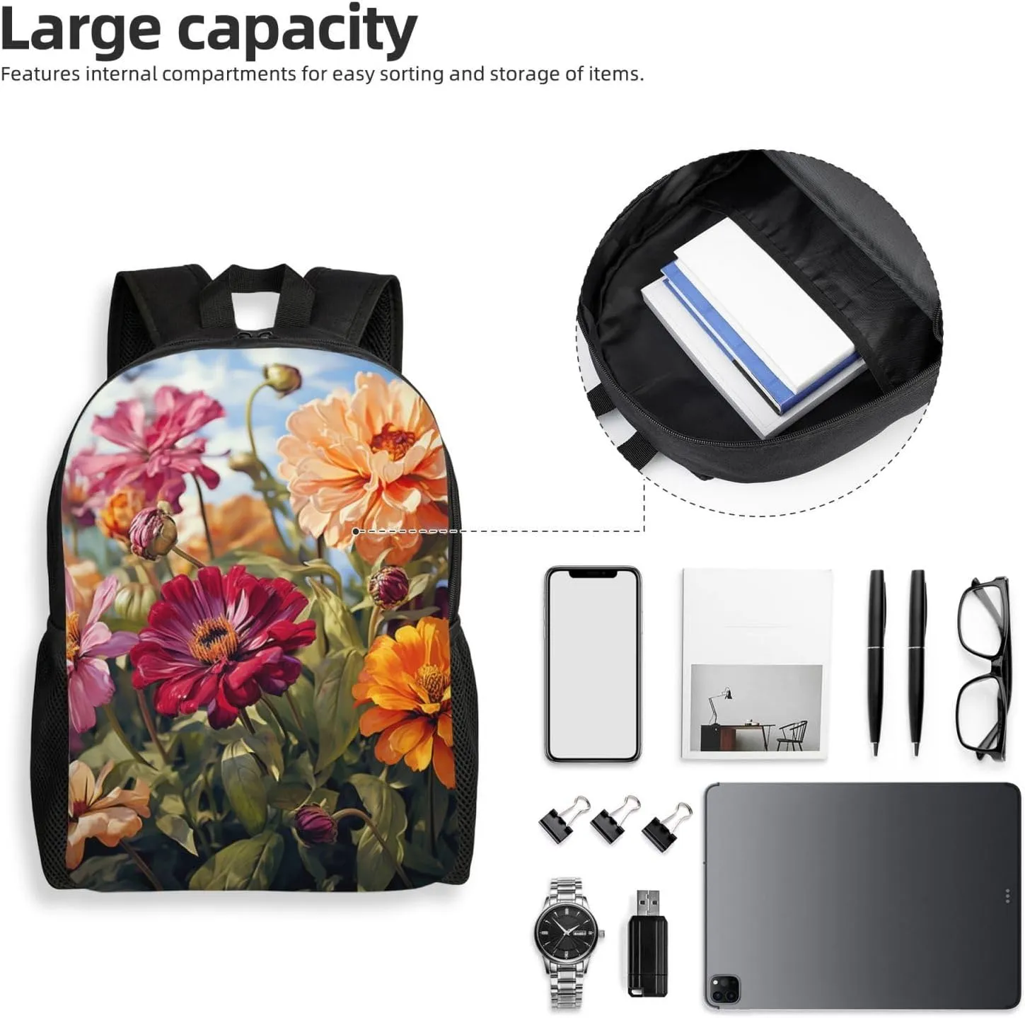 Backpack for Men Women 16.1 Inch Laptop Backpack Colorful Spring Summer Flower Daypack Laptop Bag for Travel
