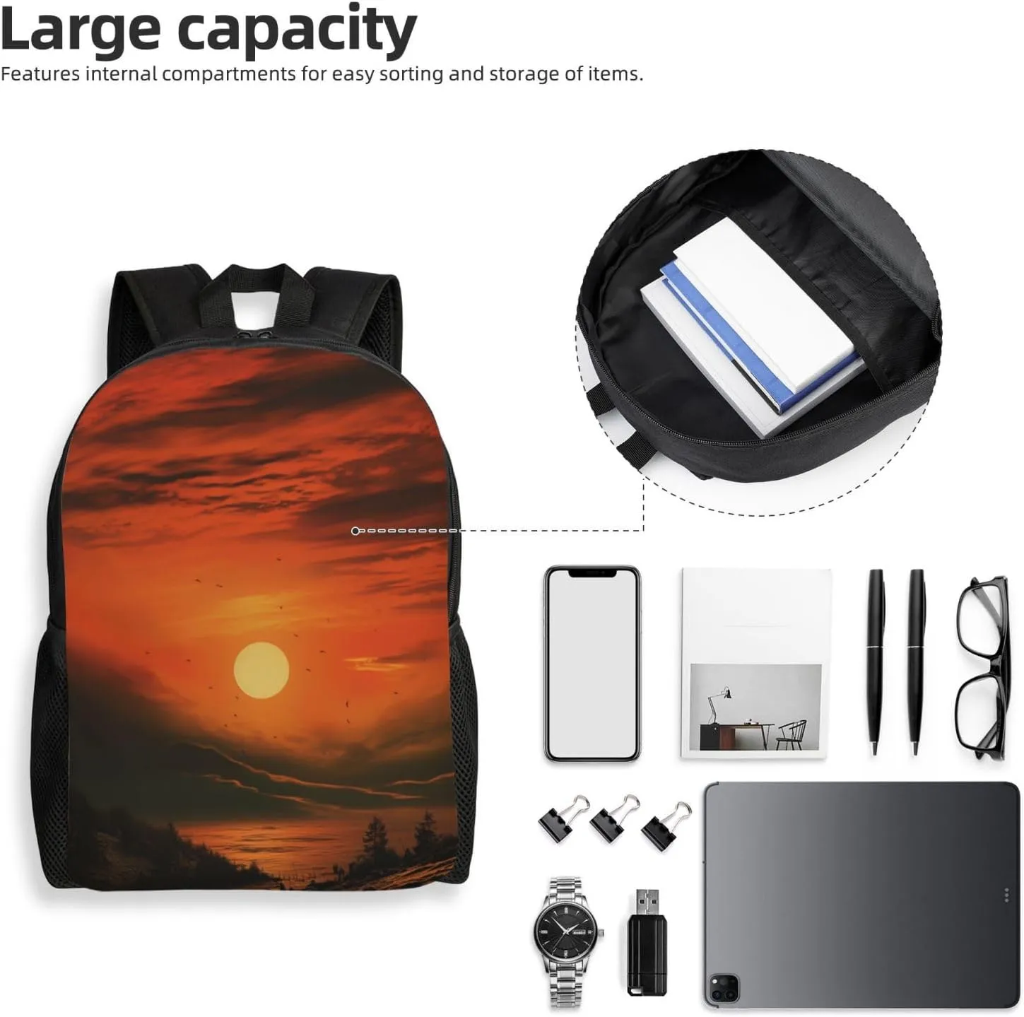 Backpack for Men Women 16.1 Inch Laptop Backpack Morning red sky Daypack Laptop Bag for Travel
