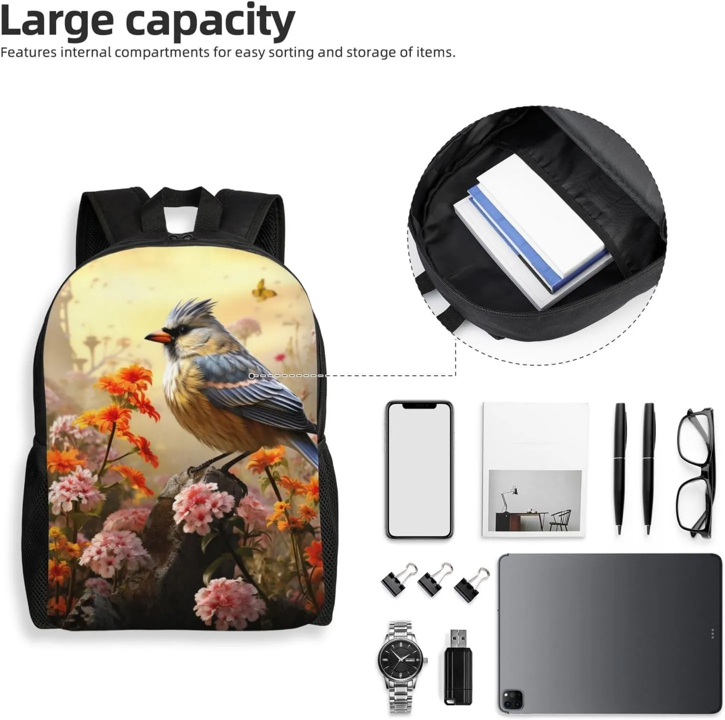 Backpack for Men Women 16.1 Inch Laptop Backpack Sparrow Birds Sing Daypack Laptop Bag for Travel