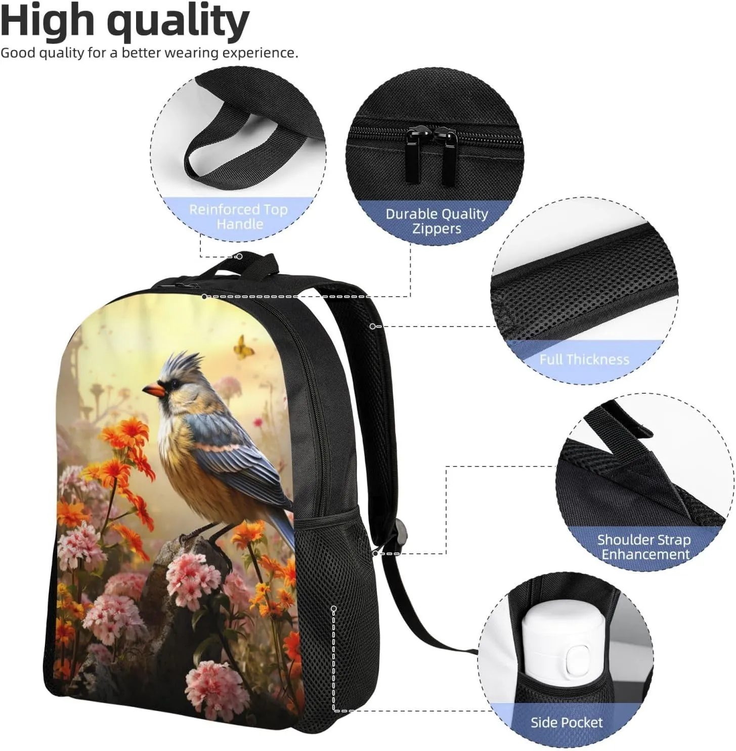 Backpack for Men Women 16.1 Inch Laptop Backpack Sparrow Birds Sing Daypack Laptop Bag for Travel