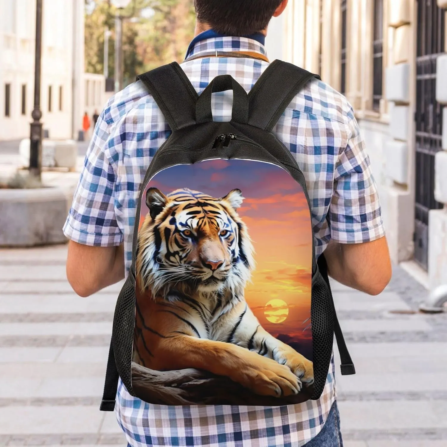 Backpack for Men Women 16.1 Inch Laptop Backpack Tiger Colorful Sunset Daypack Laptop Bag for Travel