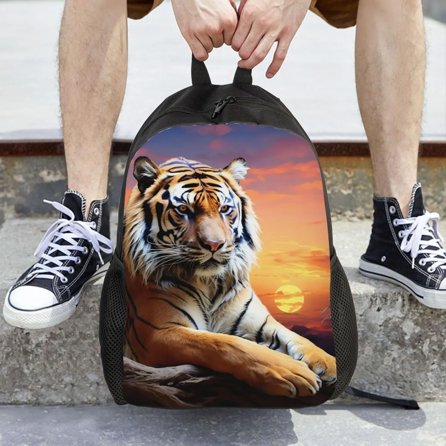 Backpack for Men Women 16.1 Inch Laptop Backpack Tiger Colorful Sunset Daypack Laptop Bag for Travel