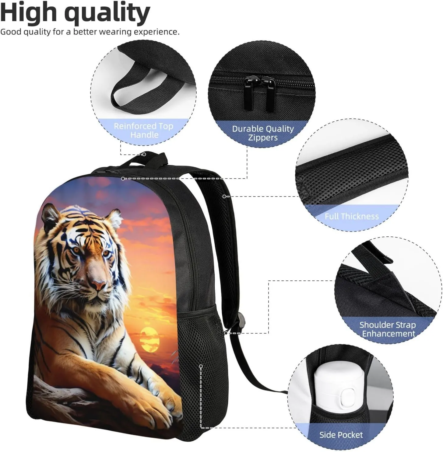 Backpack for Men Women 16.1 Inch Laptop Backpack Tiger Colorful Sunset Daypack Laptop Bag for Travel