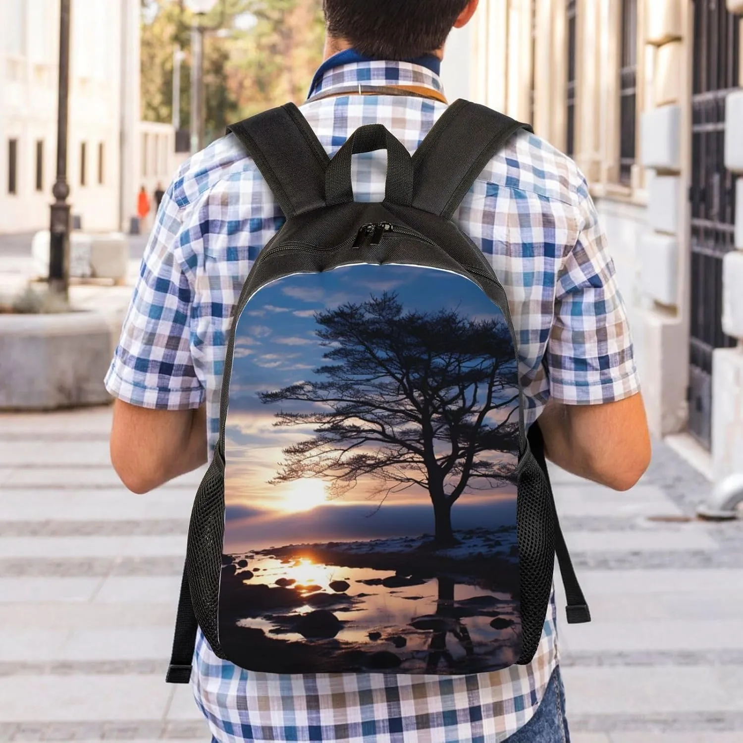 Backpack for Men Women 16.1 Inch Laptop Backpack Tree branch silhouette at dusk Daypack Laptop Bag for Travel