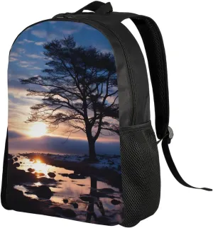 Backpack for Men Women 16.1 Inch Laptop Backpack Tree branch silhouette at dusk Daypack Laptop Bag for Travel