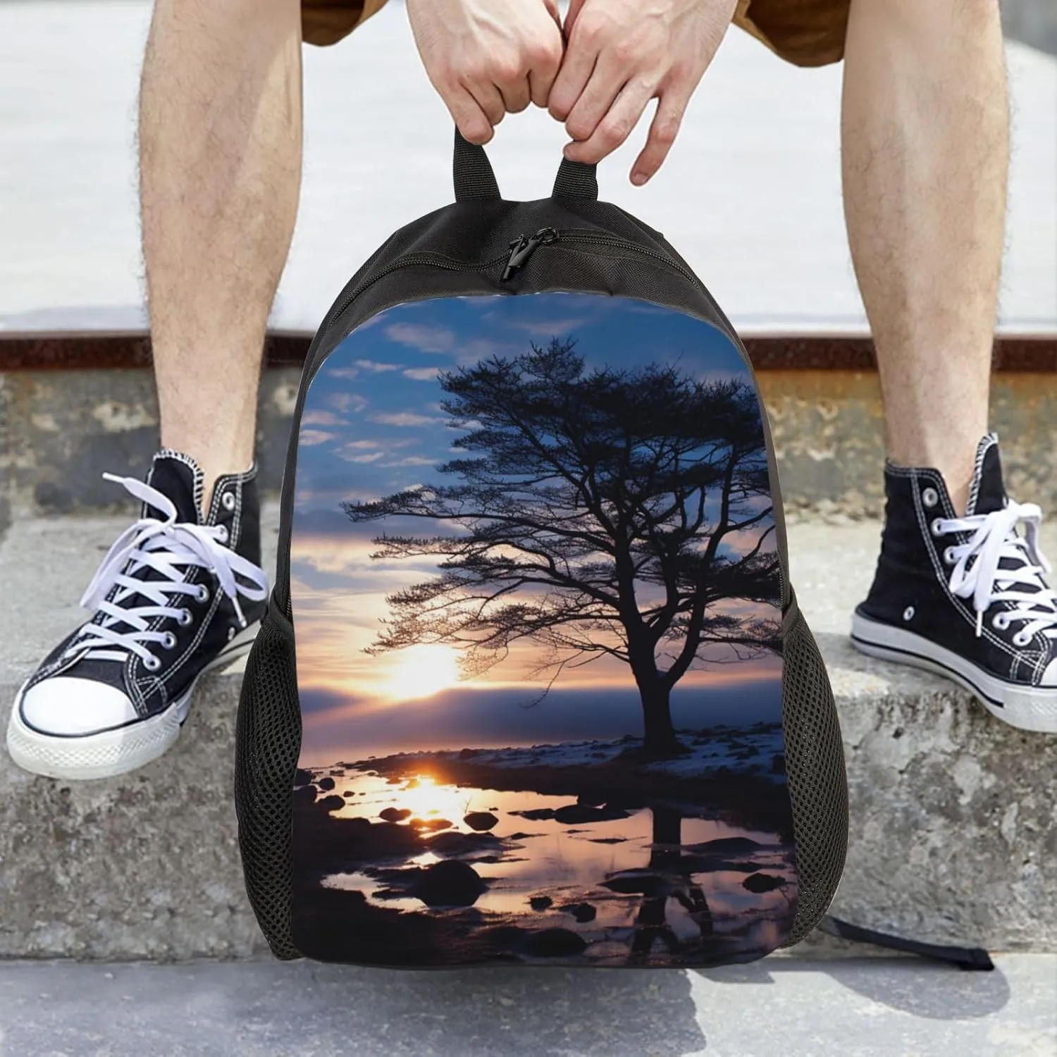 Backpack for Men Women 16.1 Inch Laptop Backpack Tree branch silhouette at dusk Daypack Laptop Bag for Travel