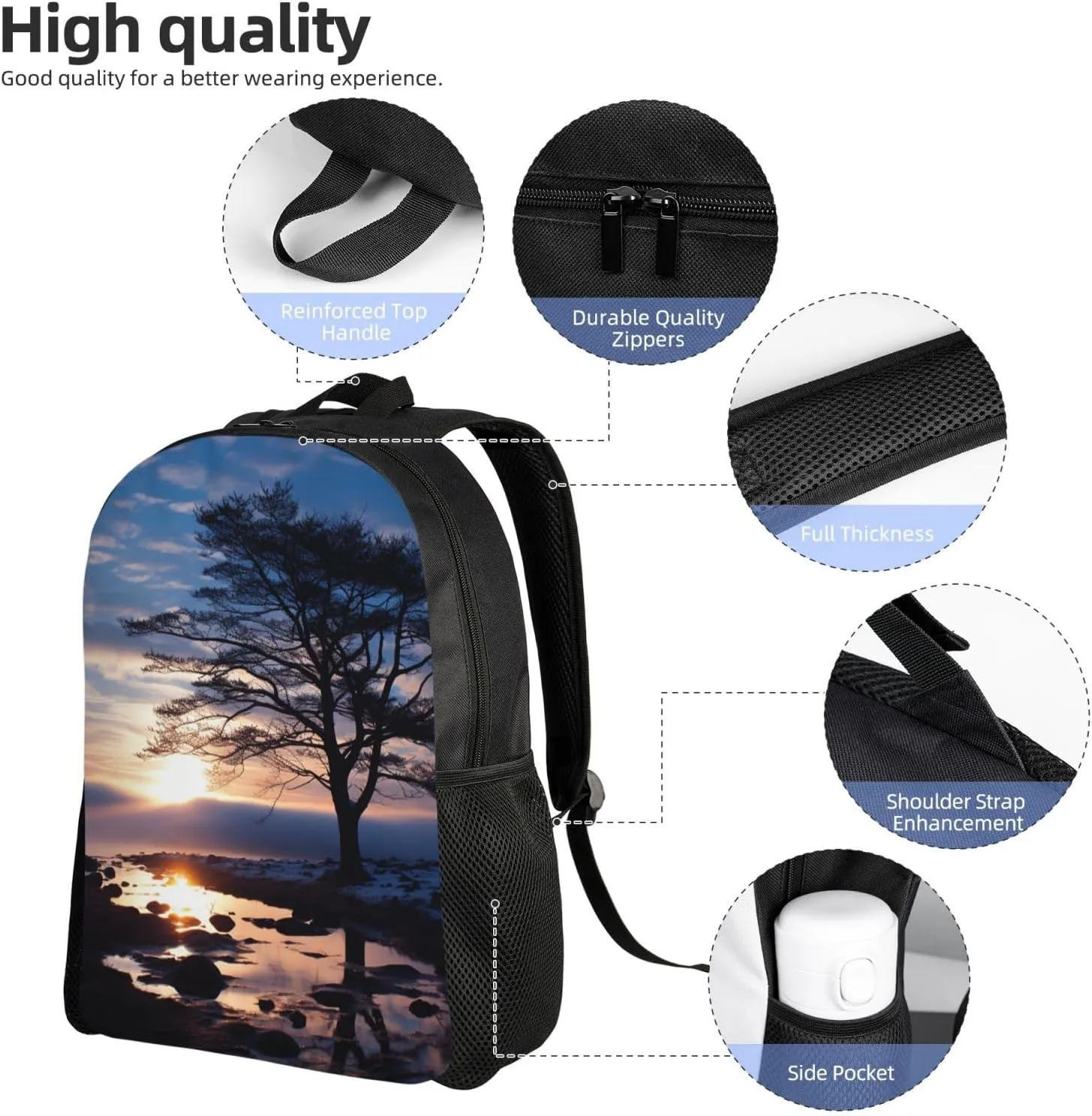Backpack for Men Women 16.1 Inch Laptop Backpack Tree branch silhouette at dusk Daypack Laptop Bag for Travel