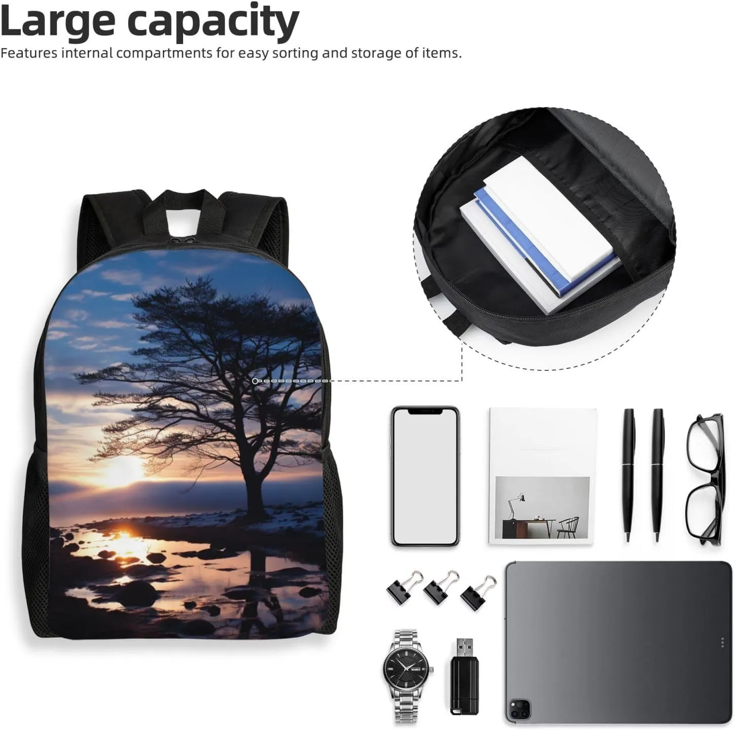 Backpack for Men Women 16.1 Inch Laptop Backpack Tree branch silhouette at dusk Daypack Laptop Bag for Travel