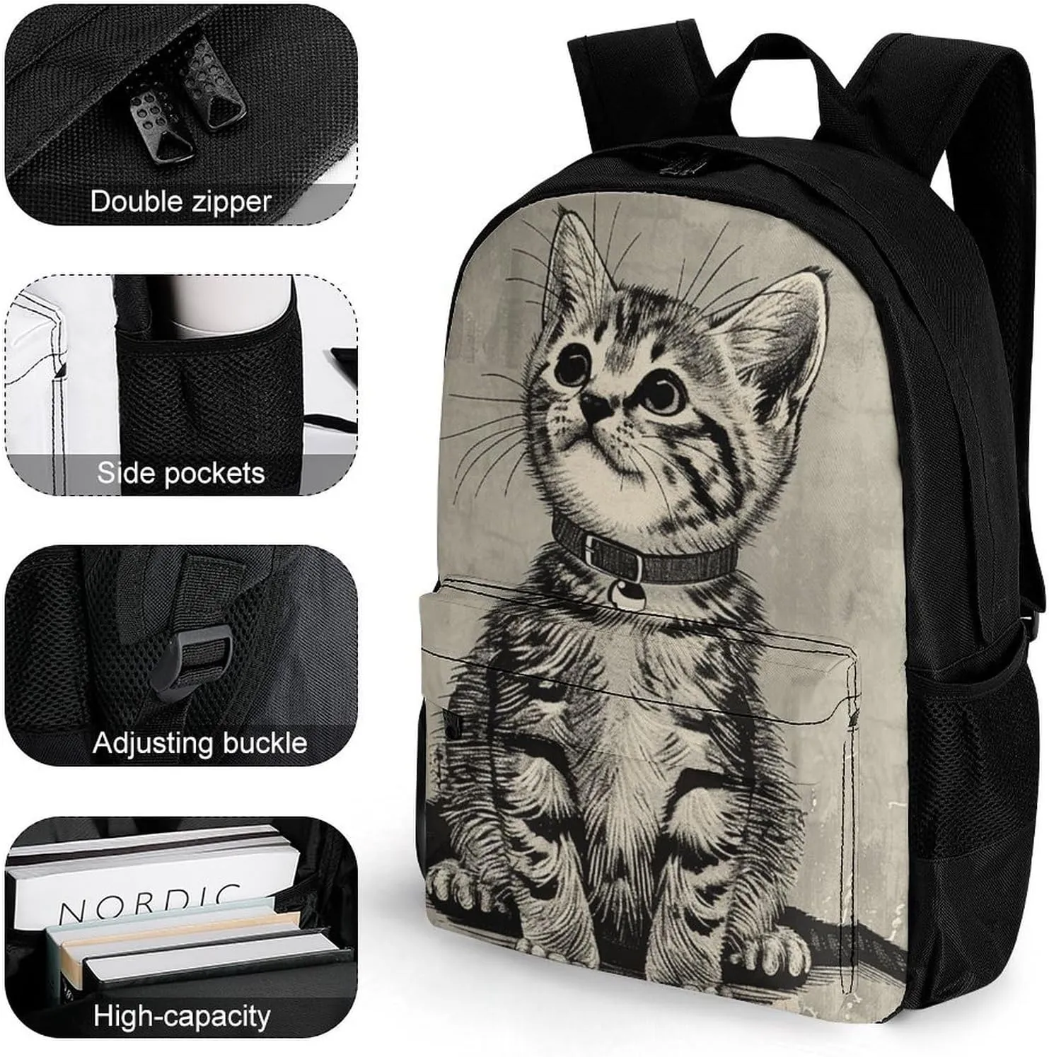 Backpack for Men Women Laptop Backpack Art Style Cat Casual Daypack Laptop Bag for Travel