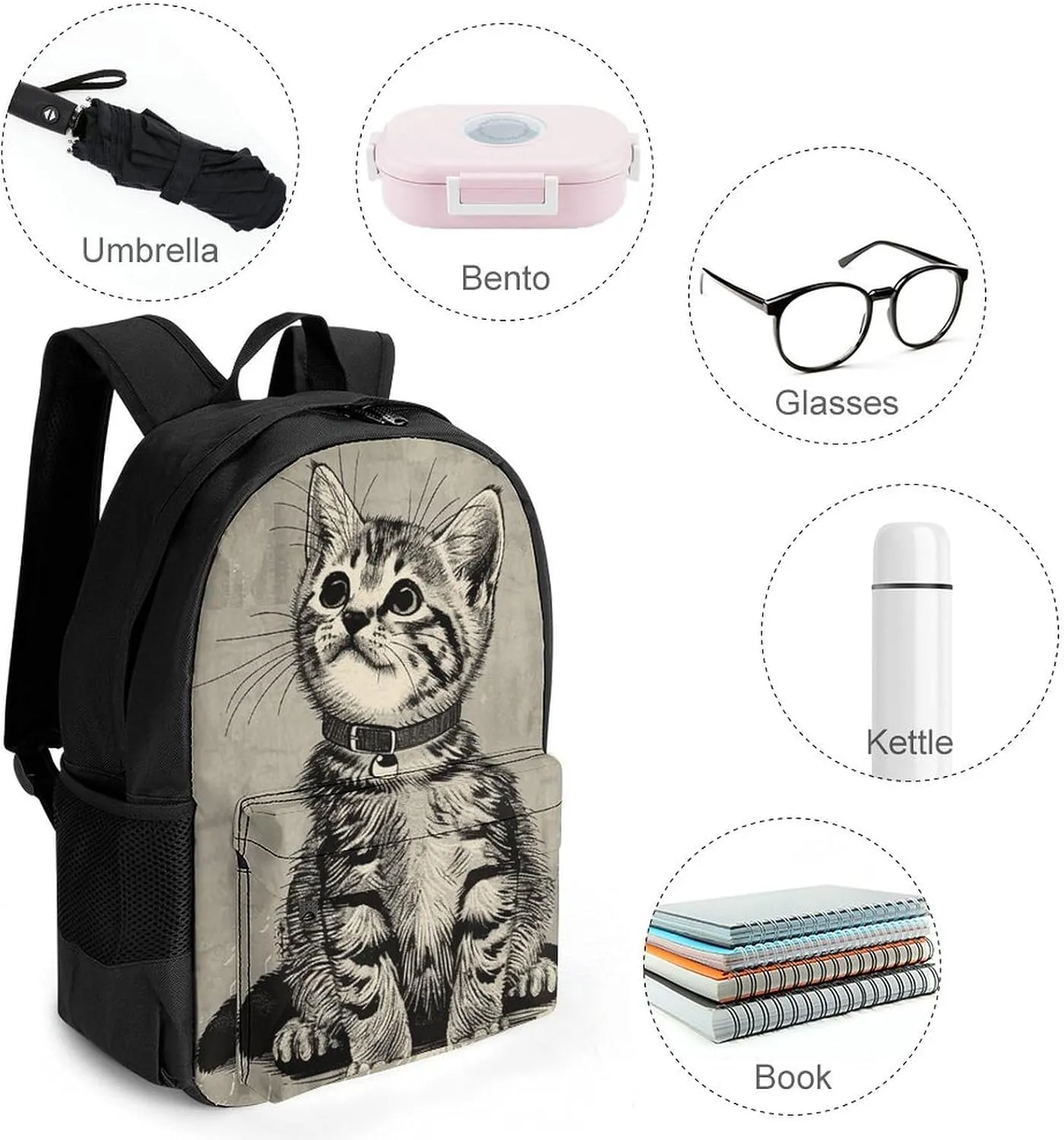 Backpack for Men Women Laptop Backpack Art Style Cat Casual Daypack Laptop Bag for Travel