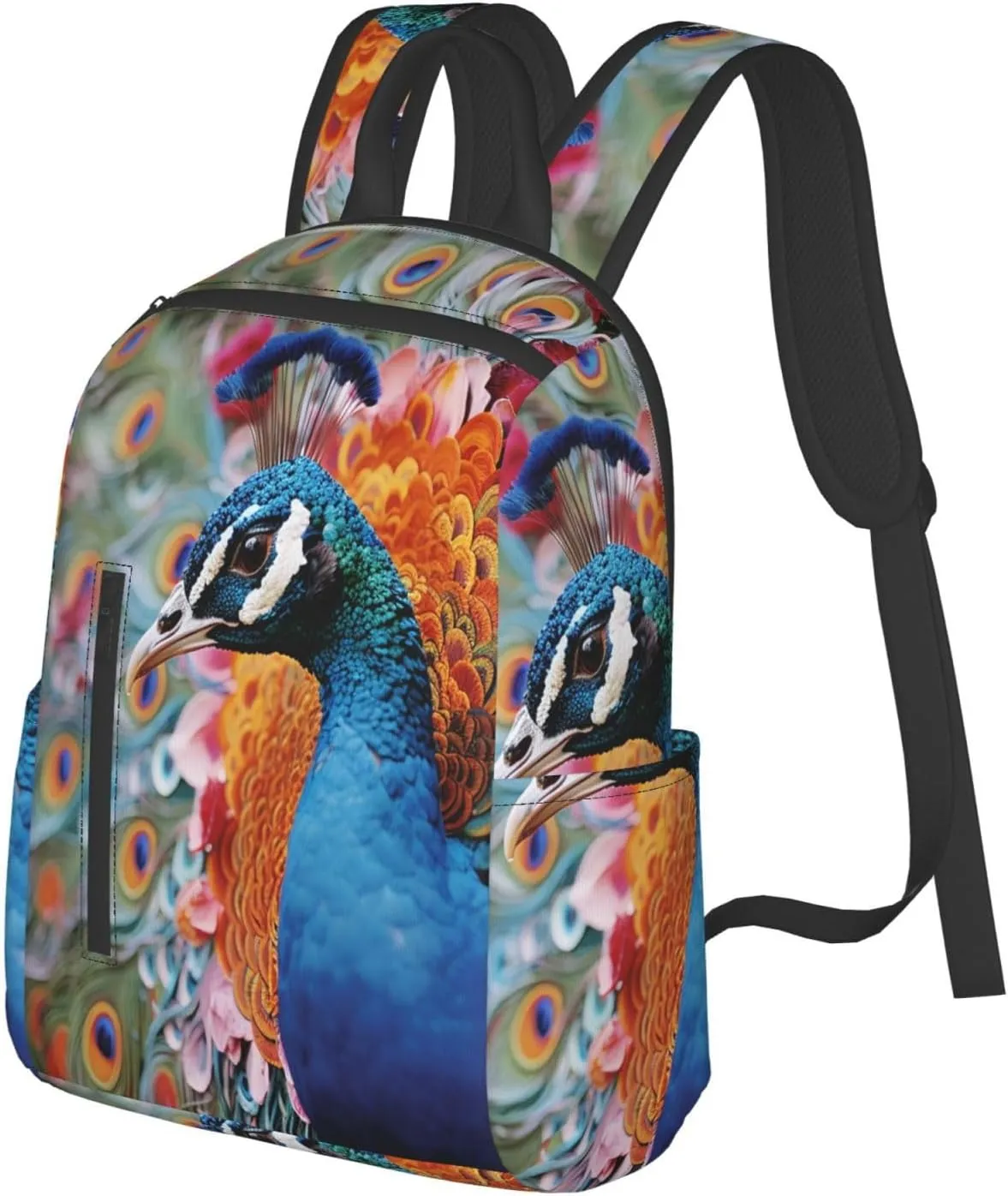 Backpack for Men Women Laptop Backpack Black and white design pattern Daypack Laptop Bag for Travel, Bird Peacock, One Size