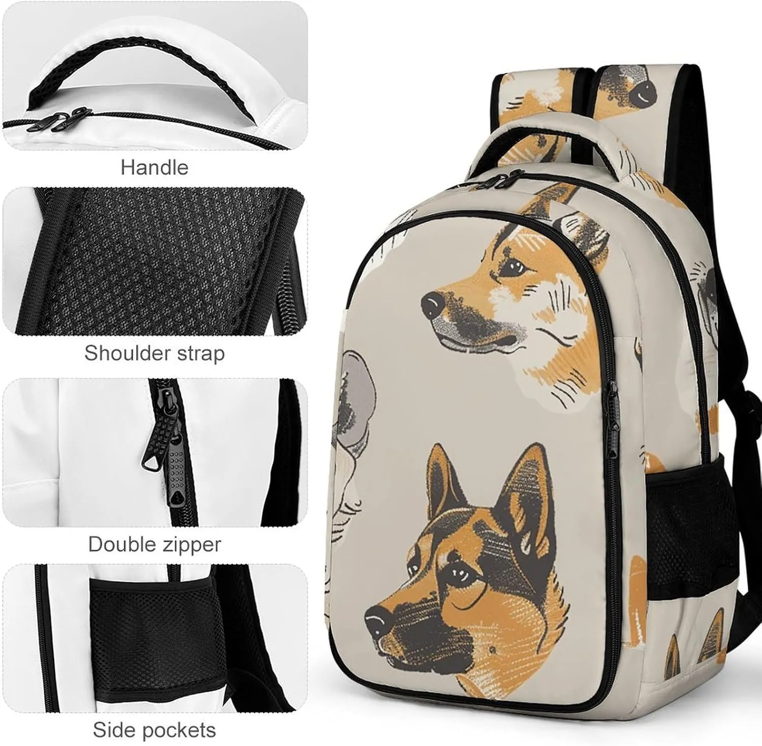 Backpack for Men Women Laptop Backpack Dog Head Pattern Casual Daypack Laptop Bag for Travel