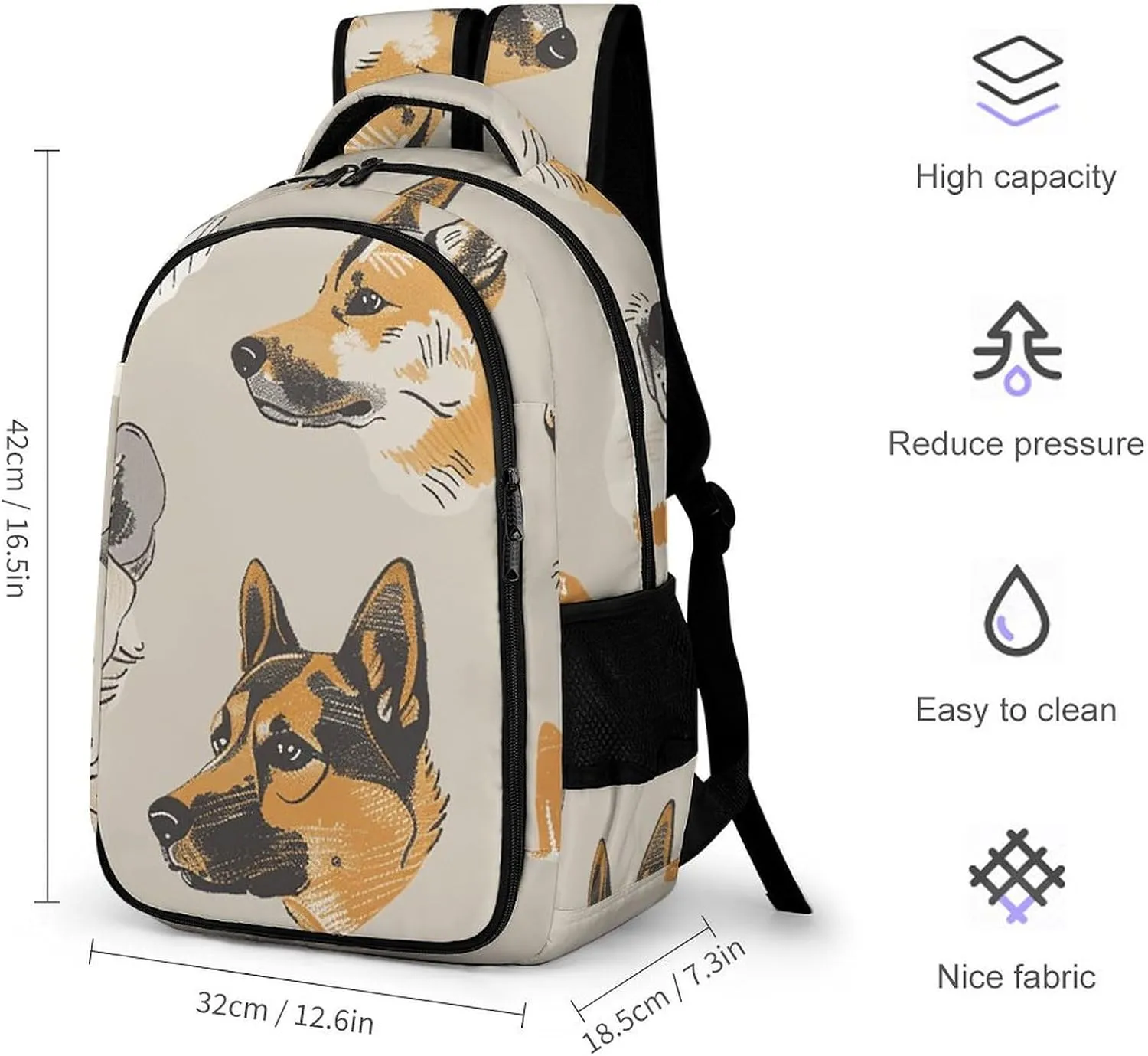 Backpack for Men Women Laptop Backpack Dog Head Pattern Casual Daypack Laptop Bag for Travel