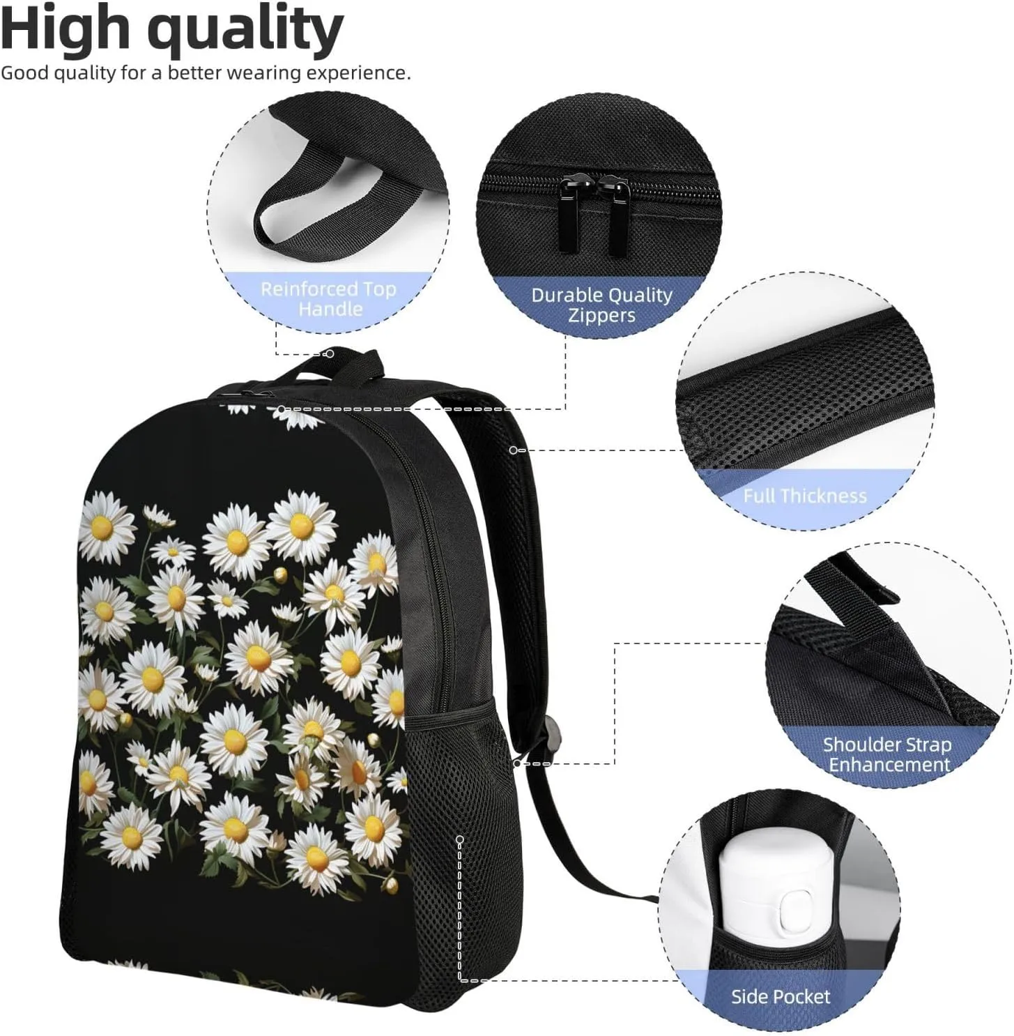 Backpack for Men Women Laptop Backpack Dolphin in the coral reef Daypack Laptop Bag for Travel, Daisy, One Size
