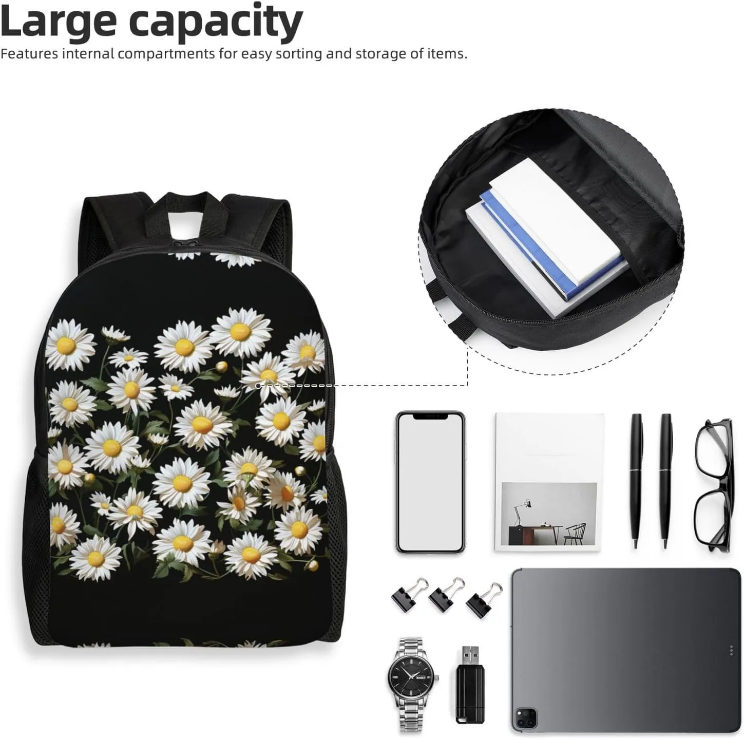 Backpack for Men Women Laptop Backpack Dolphin in the coral reef Daypack Laptop Bag for Travel, Daisy, One Size