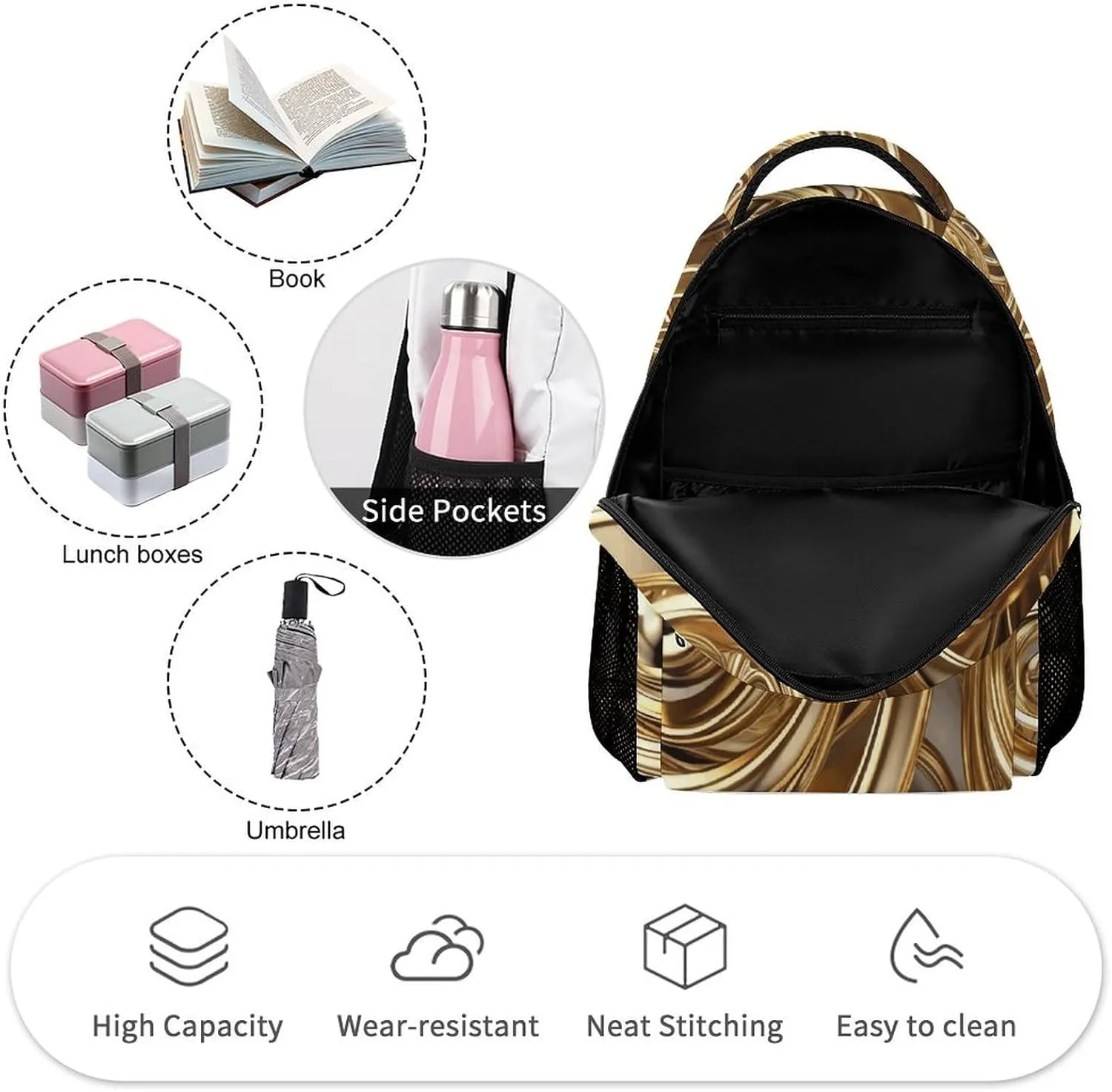 Backpack for Men Women Laptop Backpack Golden Wire Spiral Casual Daypack Laptop Bag for Travel