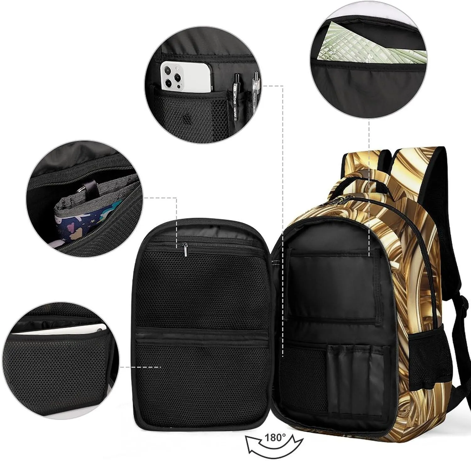 Backpack for Men Women Laptop Backpack Golden Wire Spiral Casual Daypack Laptop Bag for Travel