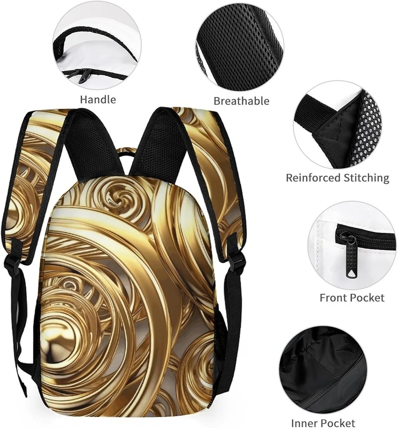 Backpack for Men Women Laptop Backpack Golden Wire Spiral Casual Daypack Laptop Bag for Travel