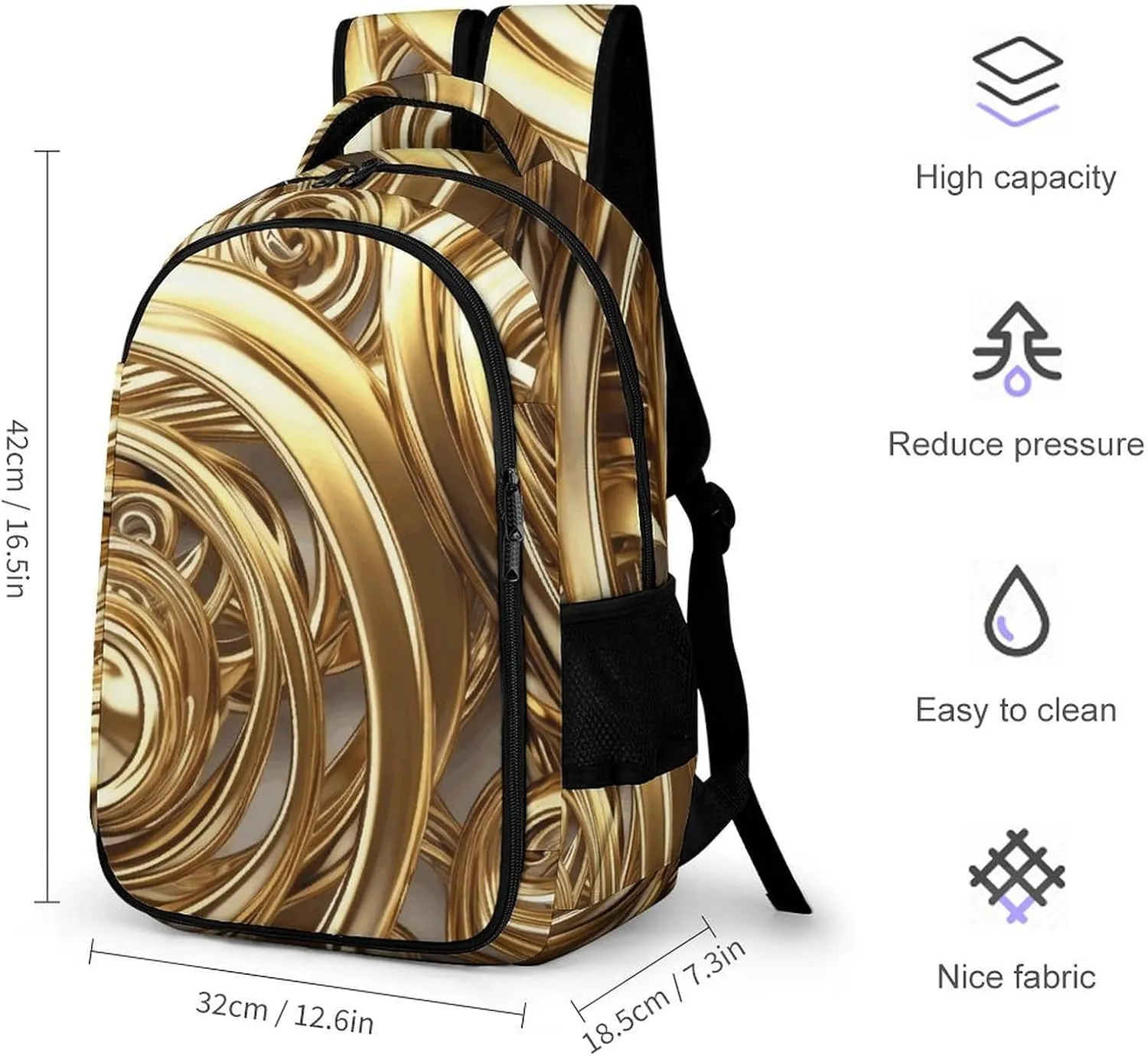 Backpack for Men Women Laptop Backpack Golden Wire Spiral Casual Daypack Laptop Bag for Travel