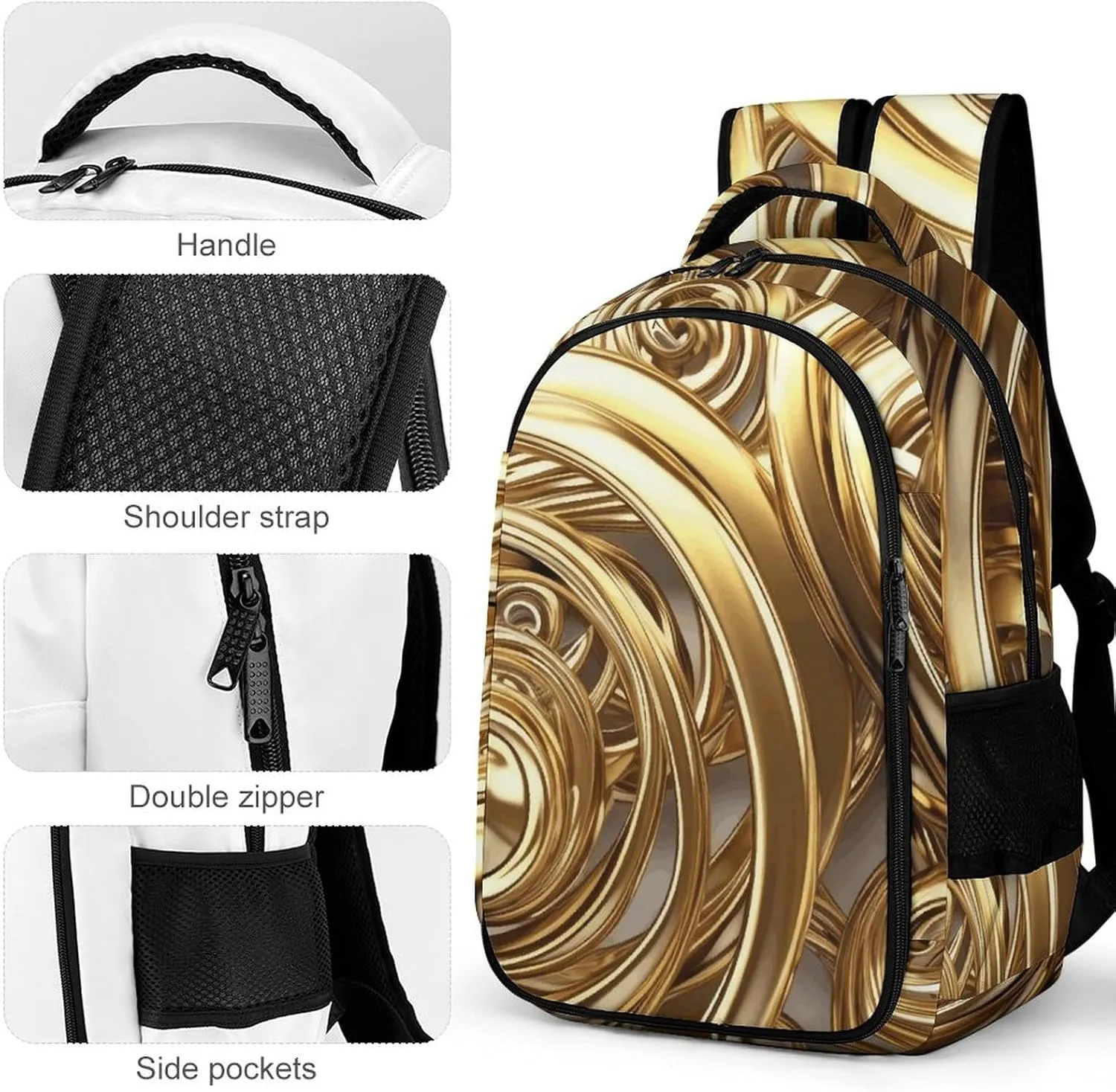 Backpack for Men Women Laptop Backpack Golden Wire Spiral Casual Daypack Laptop Bag for Travel