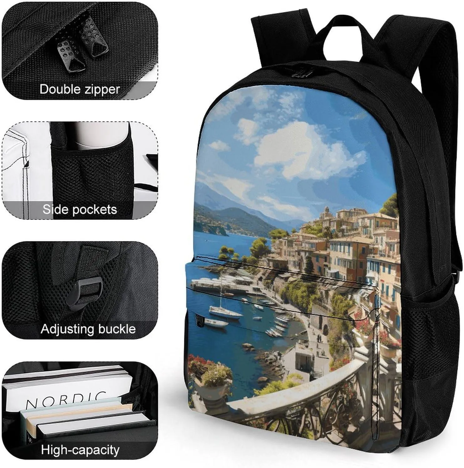 Backpack for Men Women Laptop Backpack Mediterranean View Casual Daypack Laptop Bag for Travel
