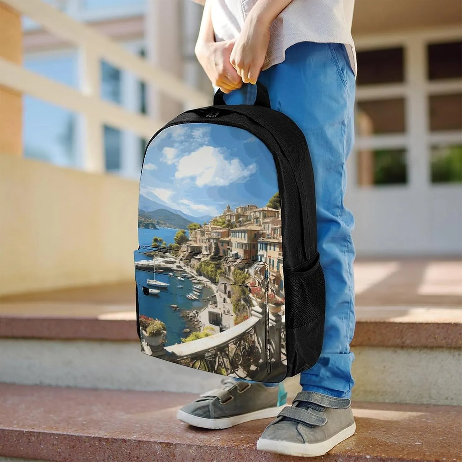 Backpack for Men Women Laptop Backpack Mediterranean View Casual Daypack Laptop Bag for Travel