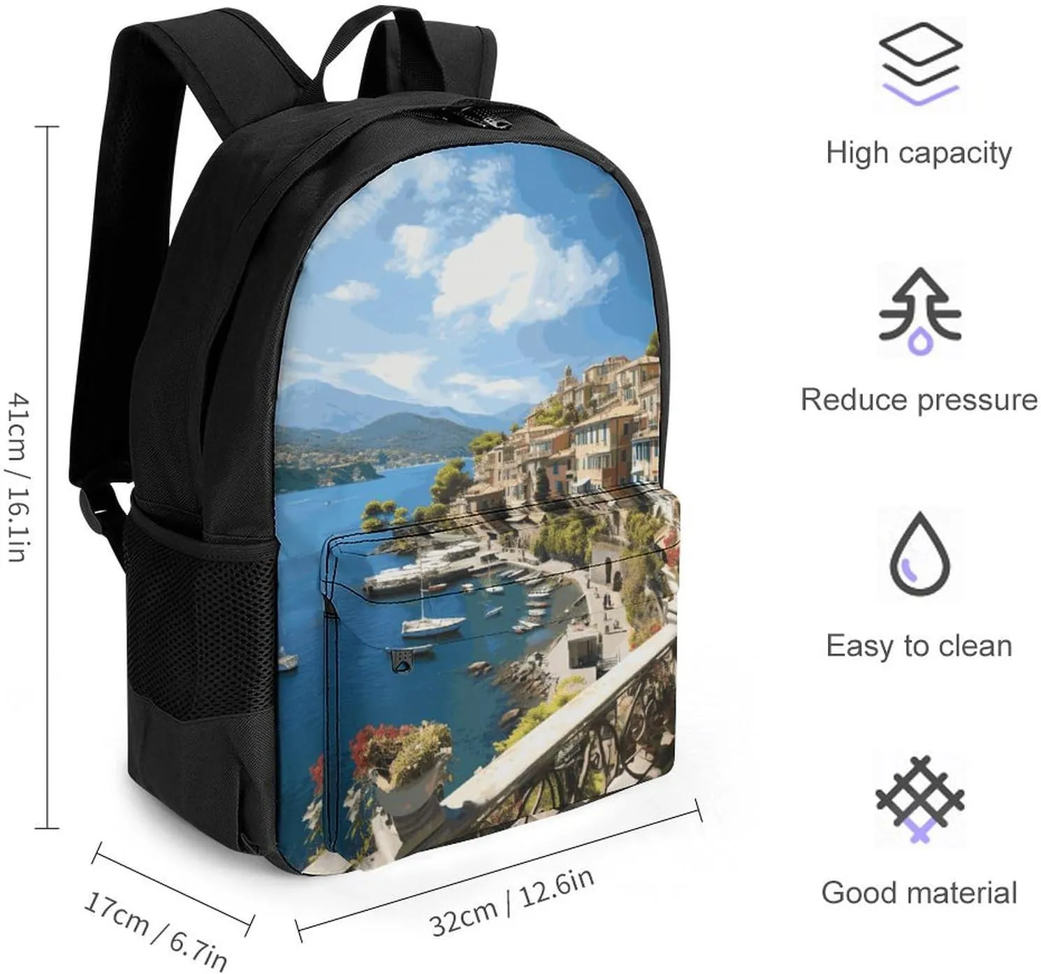 Backpack for Men Women Laptop Backpack Mediterranean View Casual Daypack Laptop Bag for Travel