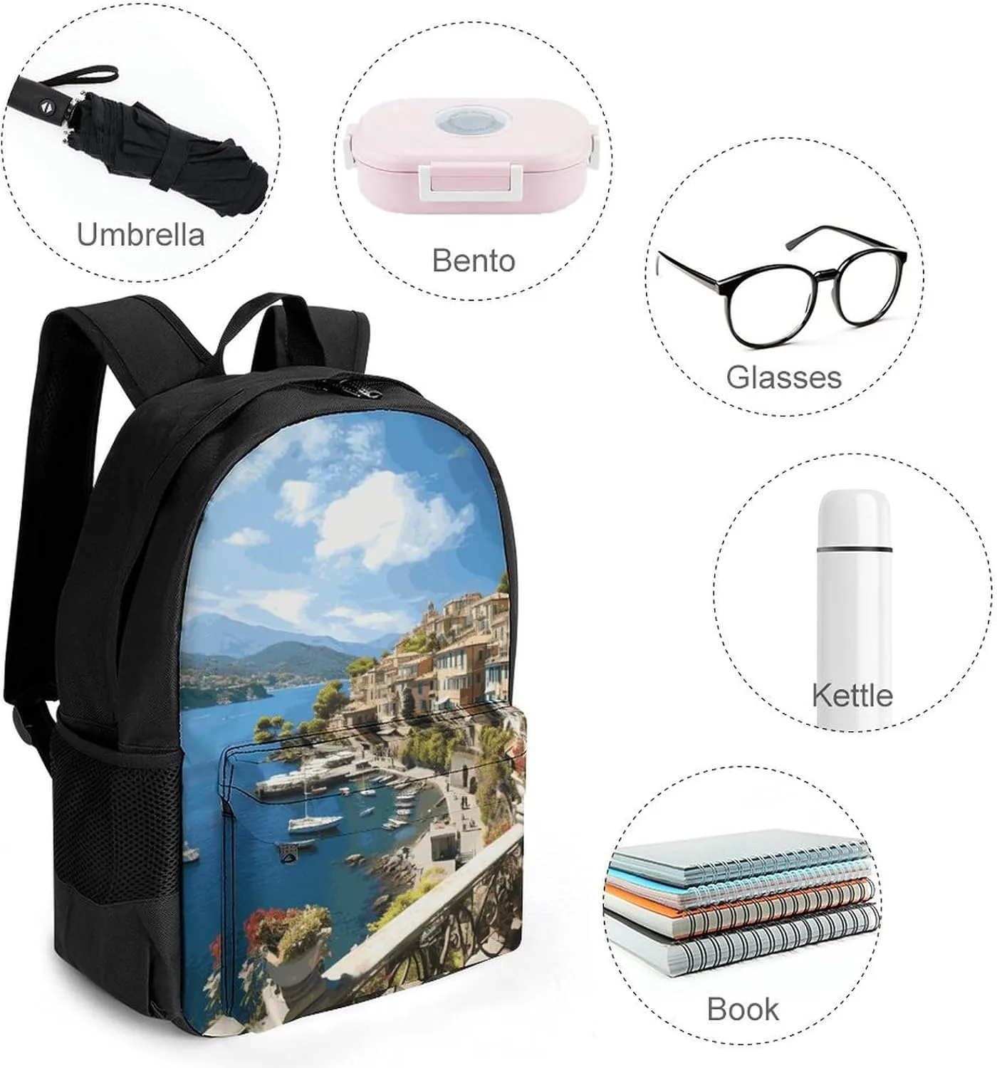 Backpack for Men Women Laptop Backpack Mediterranean View Casual Daypack Laptop Bag for Travel